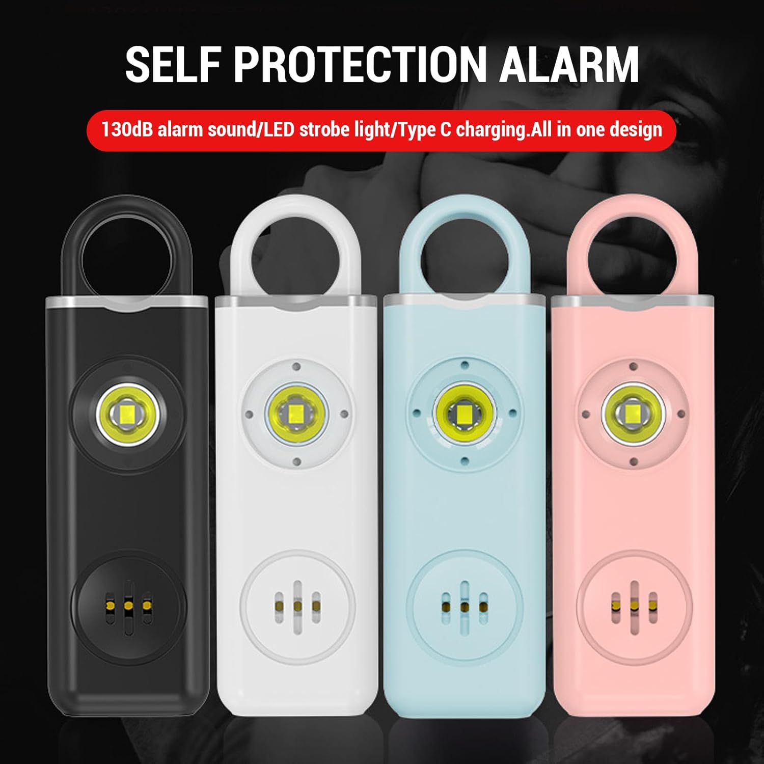 LICAEVEY Personal Safety Alarm, 130dB Loud Rechargeable Alarm Keychain with Strobe LED Light, Water Proof Design, Emergency Self Defense Keychain for Night Running Travel Outdoor (Pink)