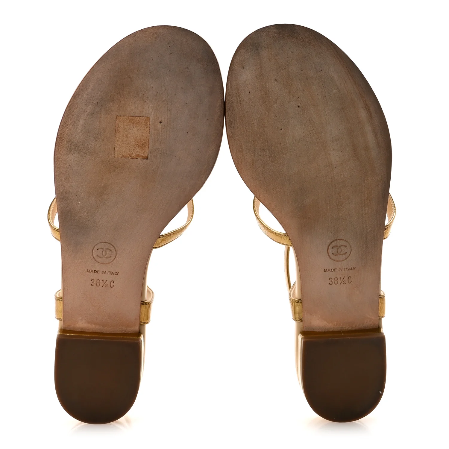 Laminated Lambskin Enamel CC Thong Sandals 38.5 Golden