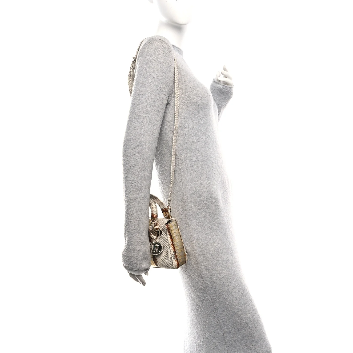 Snakeskin Mini Lady Dior Beige Gold
