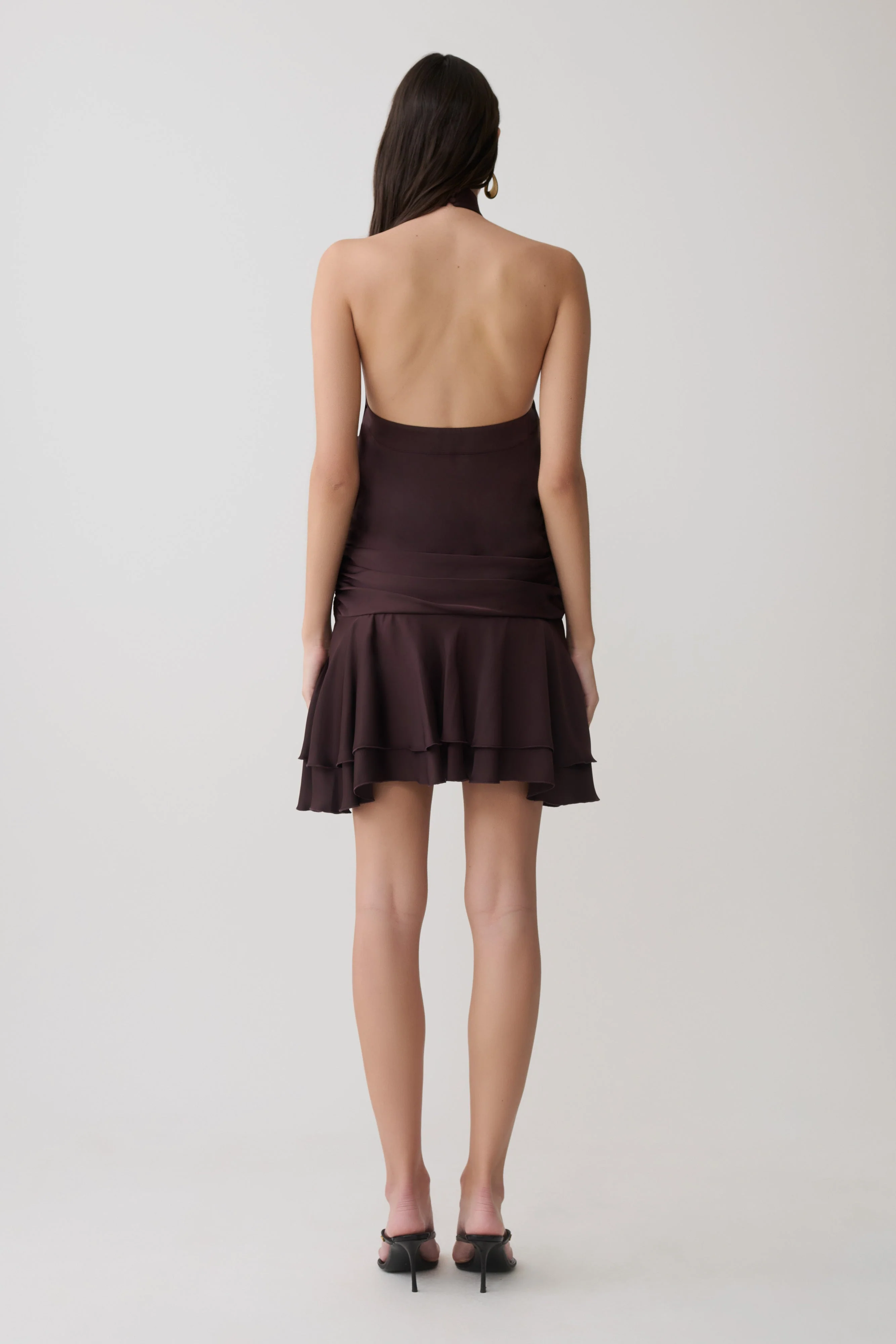 Poppy Satin Halter Mini Dress - Chocolate