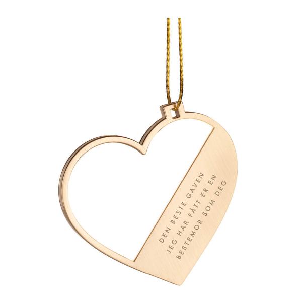 Julepynt hjerte m/fotoramme bestemor 7x0,5 cm 14K gull