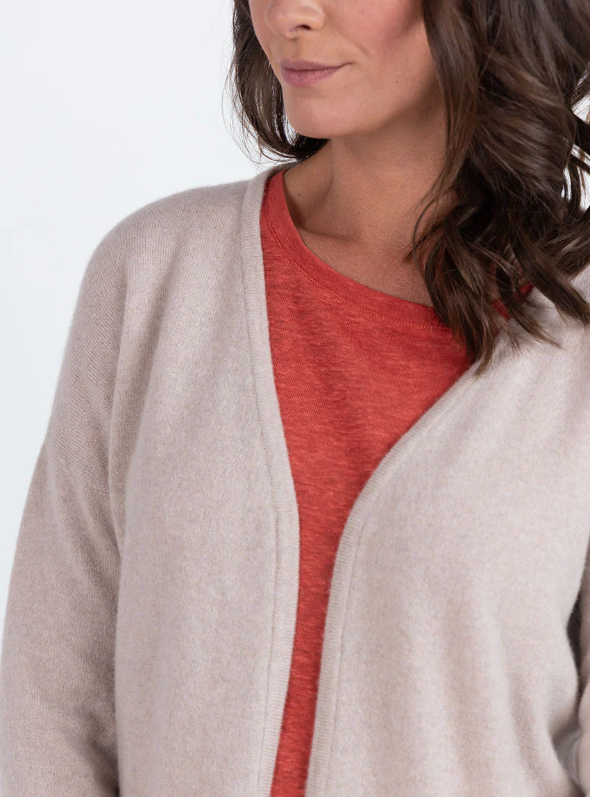 Gilet femme bord à bord laine et cachemire beige naturel