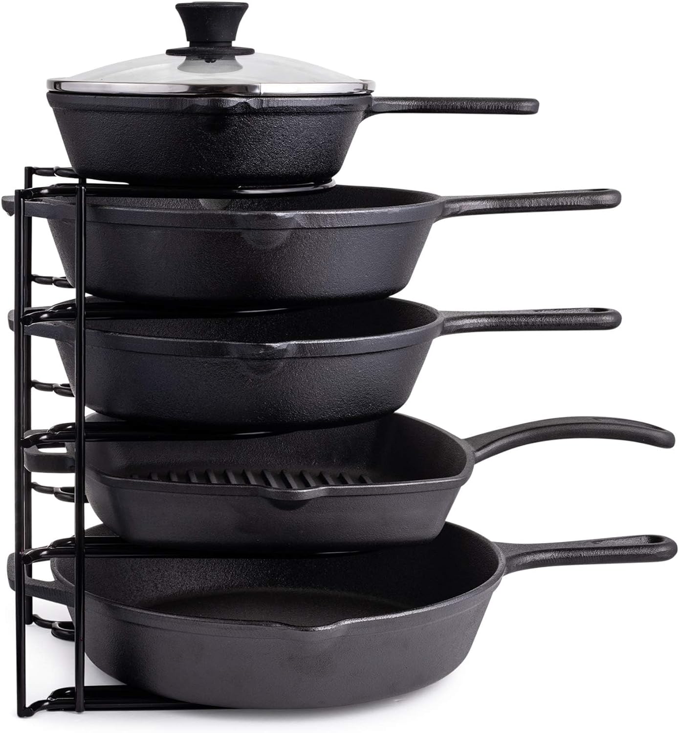 Cuisinel Pan Organizer for Cast Iron Skillets, Griddles, 5-Tier Rack, Black 12.2