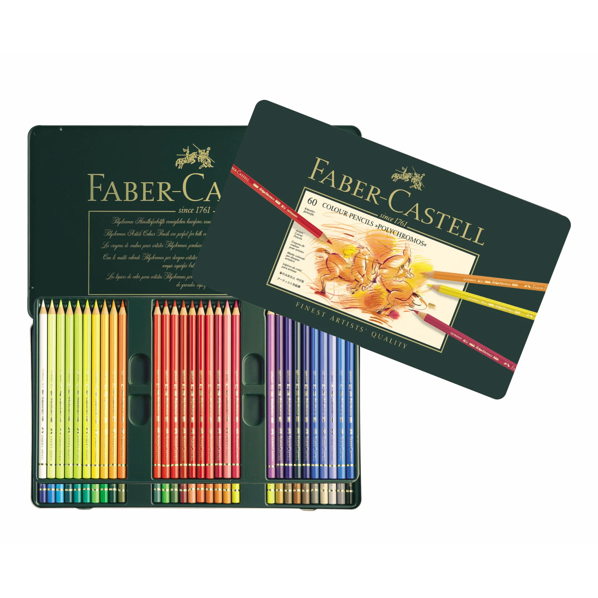 Crayons de couleur Polychromos pour artistes, boîte de 60
