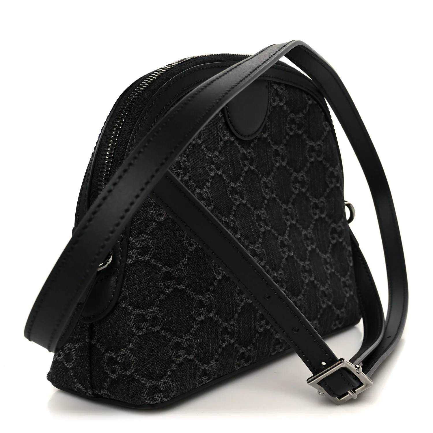 Denim Cuoio Harness GG Monogram Small Ophidia Dome Shoulder Bag Black Medium Grey
