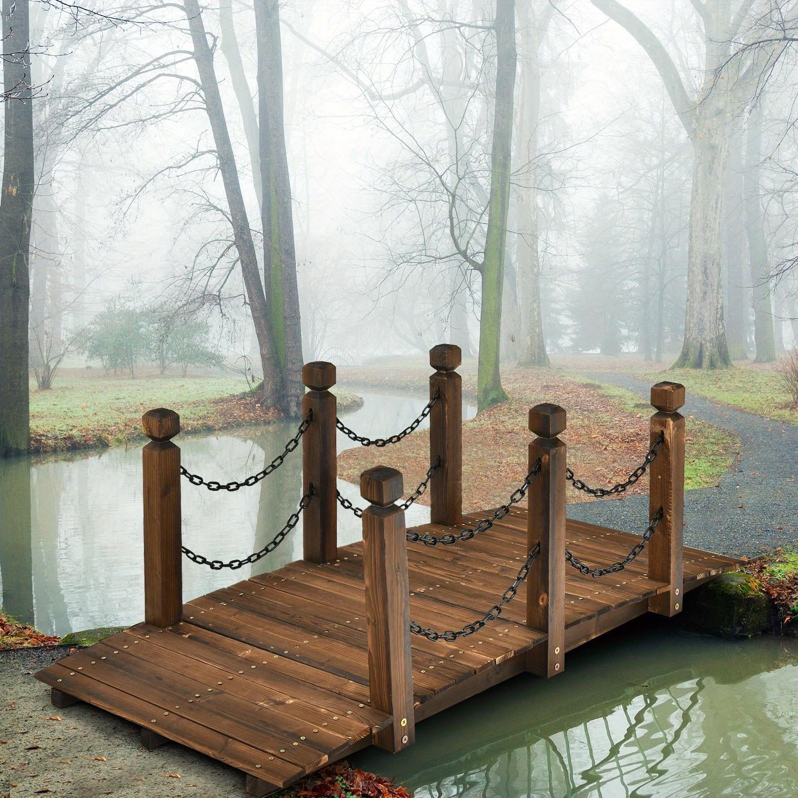 5ft Rustic Wooden Garden Bridge with Railings �C Sturdy Fir Footbridge, Weather-Resistant Outdoor Walkway for Weddings, Home Decor, and Gardens, Supports Up to 500 lbs, Natural Brown Finish - Image 2