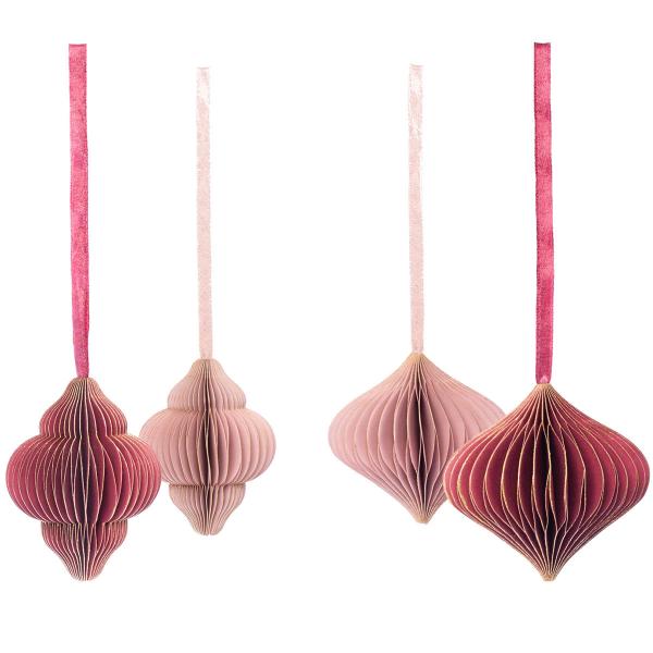 Julekule papir 4 stk rosa