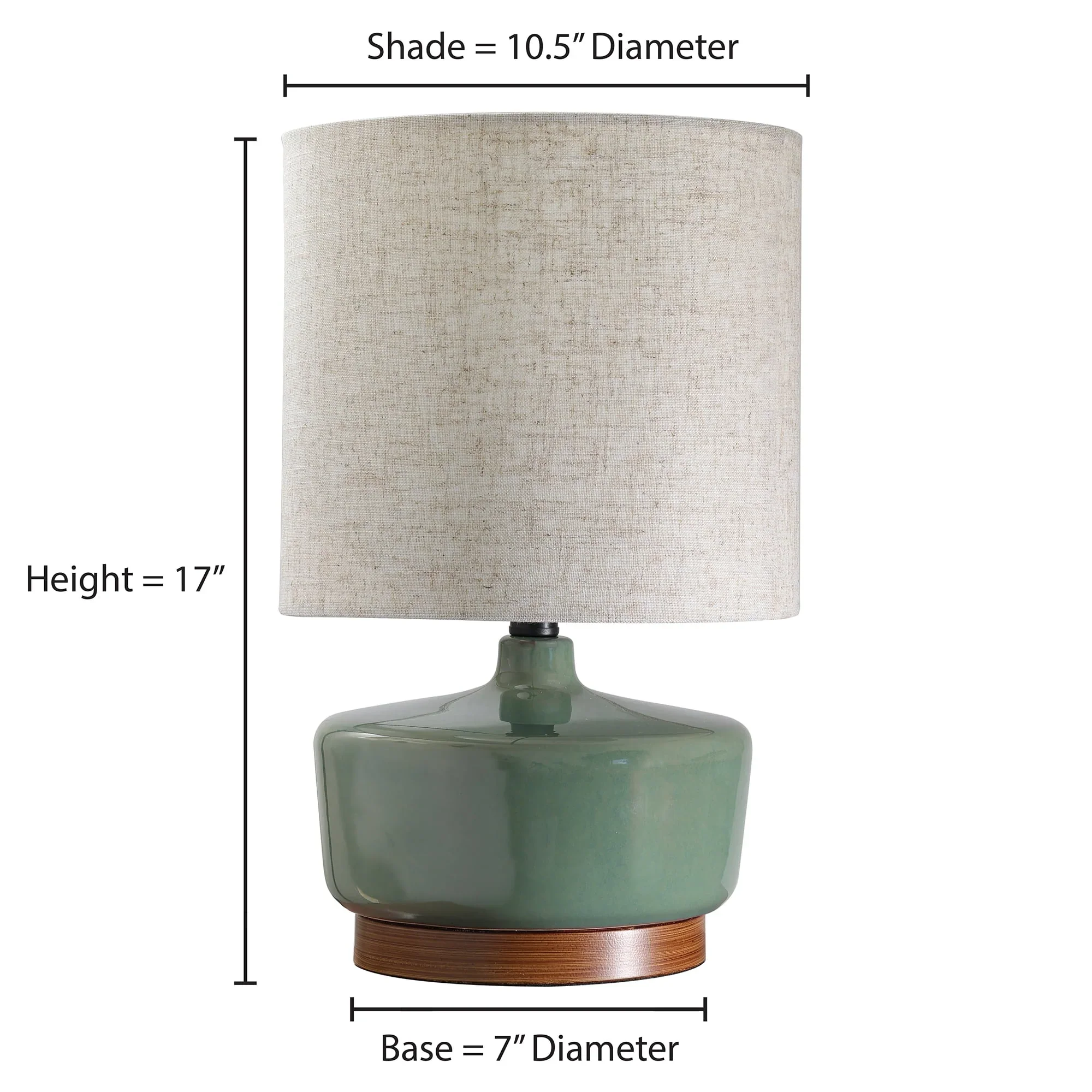 Better Homes & Gardens Modern Mid-Century Ceramic Table Lamp with Wood Base, 17H