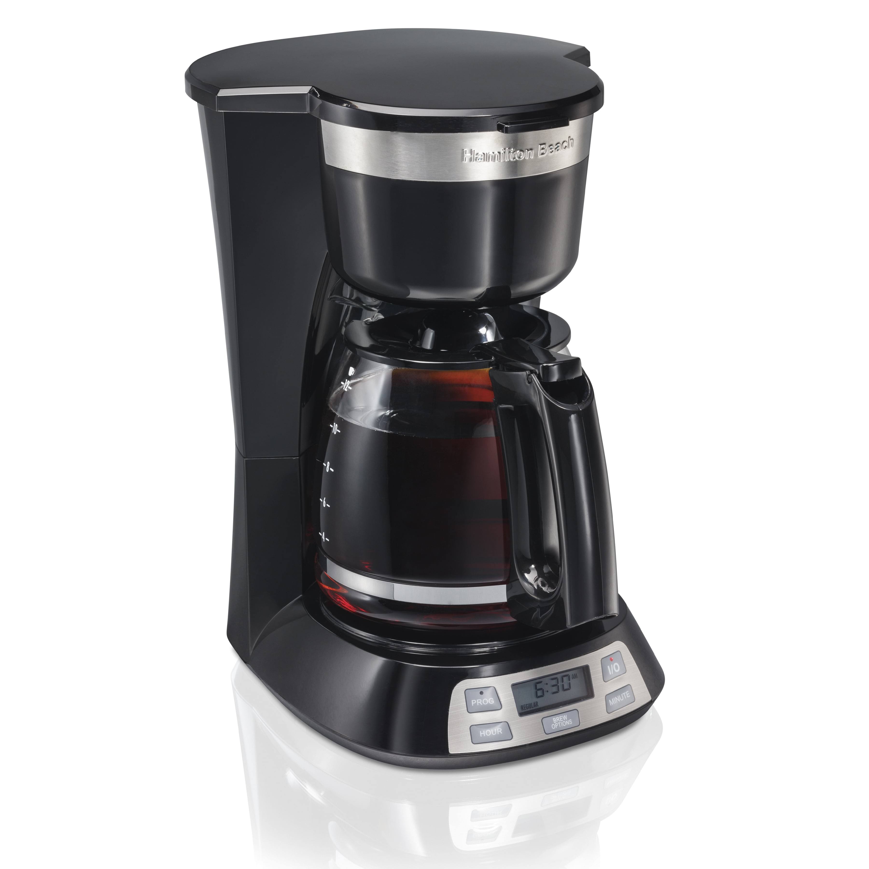 Hamilton Beach Programmable Coffee Maker, 12 Cups, Stainless Steel Accents, 49632, Black