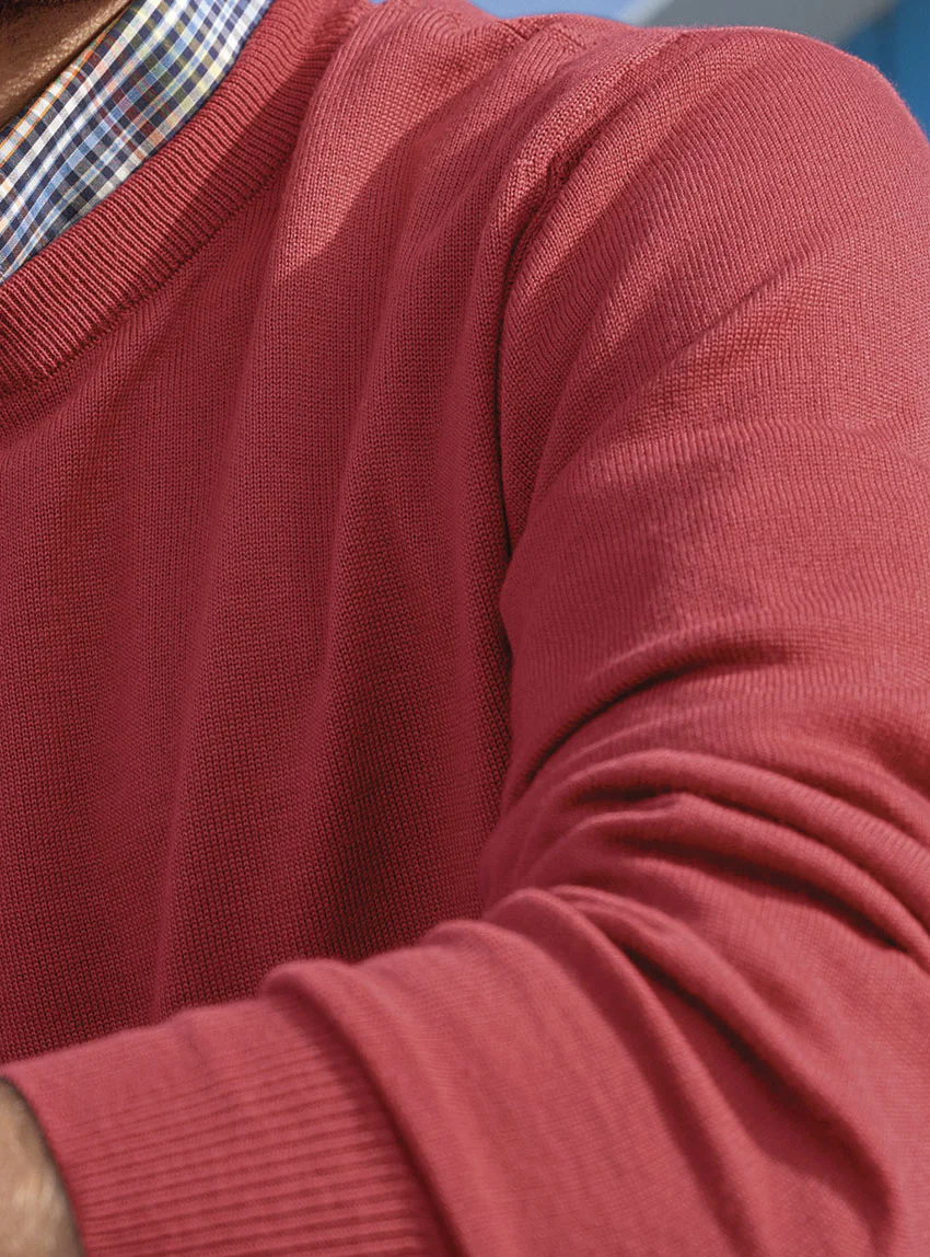 Pull homme col rond laine mérinos rouge tendre