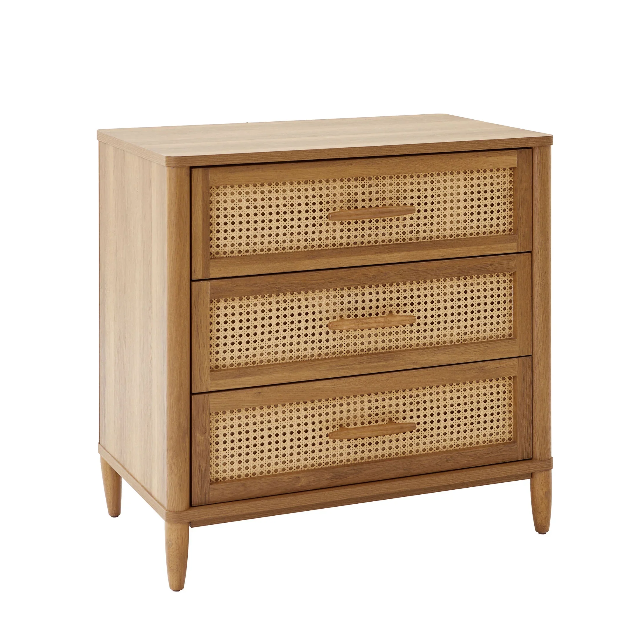 Better Homes & Gardens Springwood Caning 3-Drawer Nightstand with USB, Light Honey finish