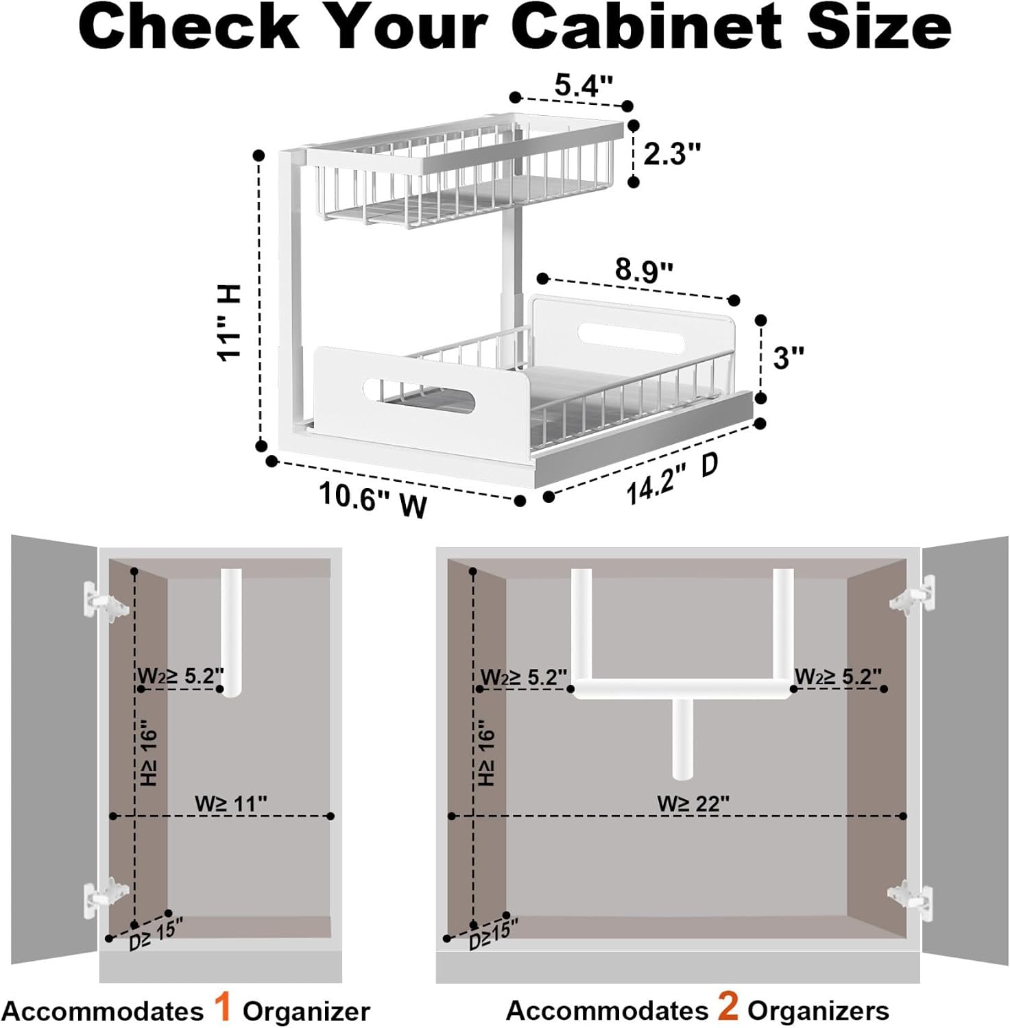 REALINN Under Sink Organizer, L-Shaped 2 Tier Pull Out Cabinet Organizer