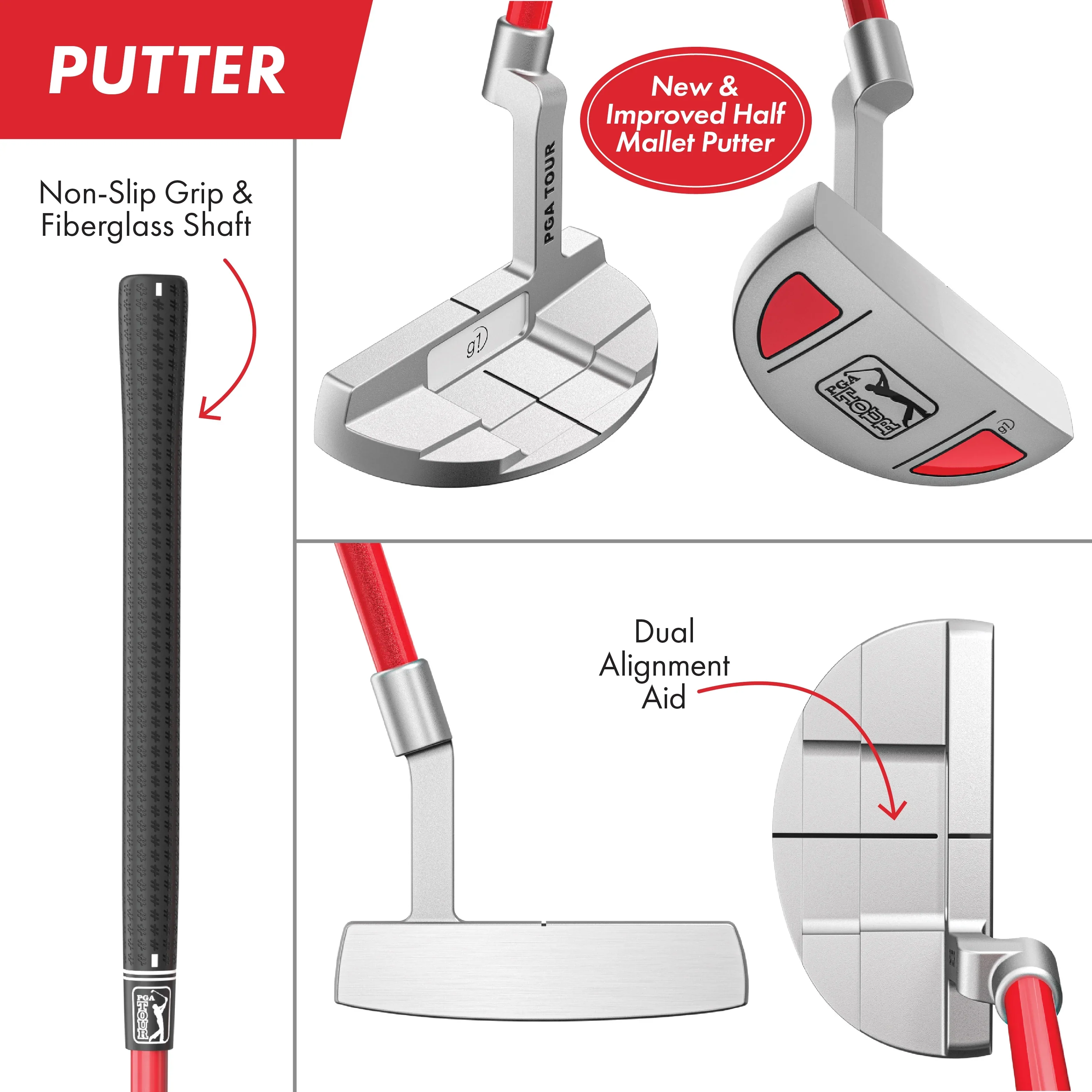 PGA Tour Right-Handed 10 Piece Kids Golf Club Stand Bag Set; Player Height 4'8 - 5'2, Ages 8-12