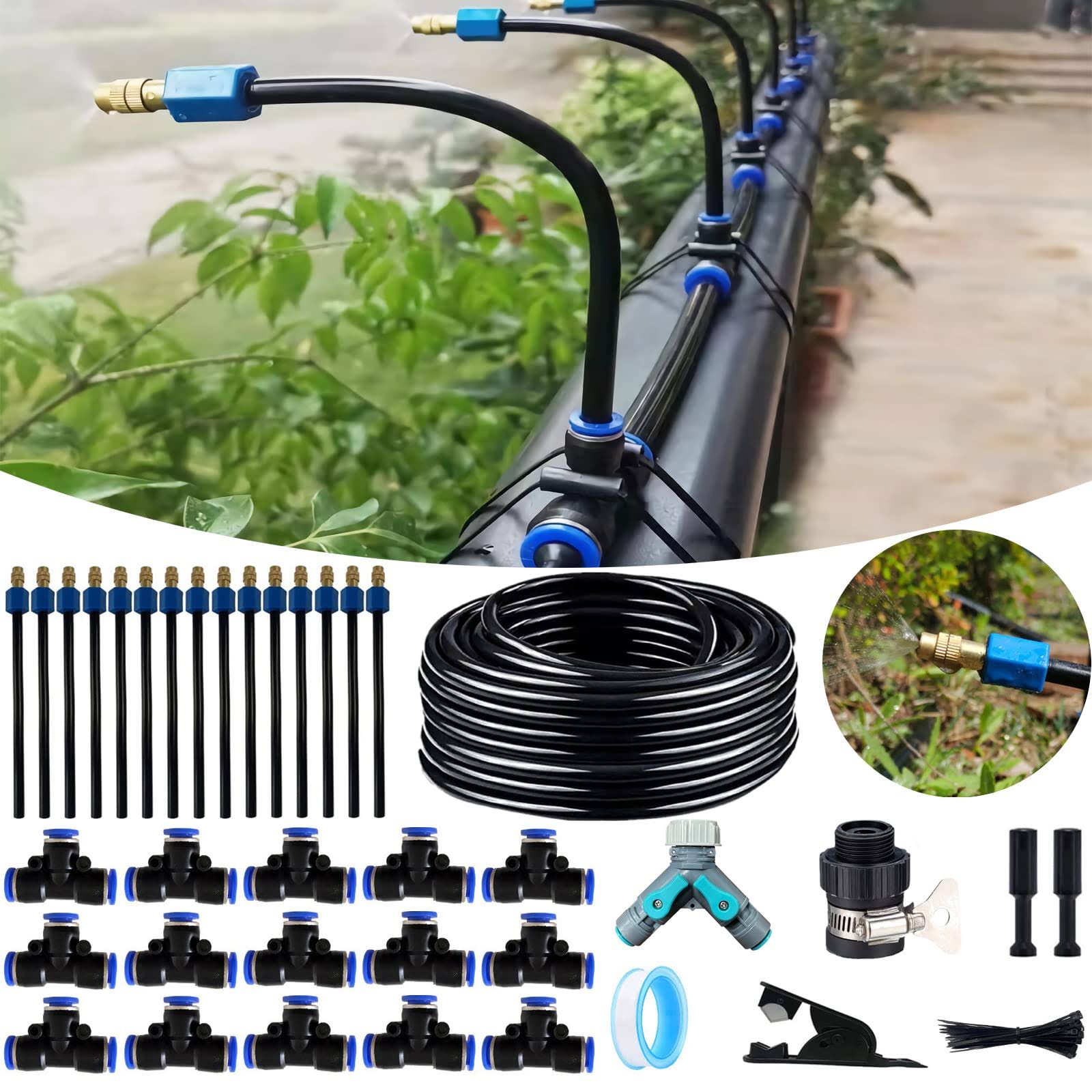 Atomizing kit,82FT 360 Degree Adjustable Copper Sprayer Atomizing System,9/12mm(ID/OD) trubing Watering Plant Devices Nozzle Emitters Sprinkler