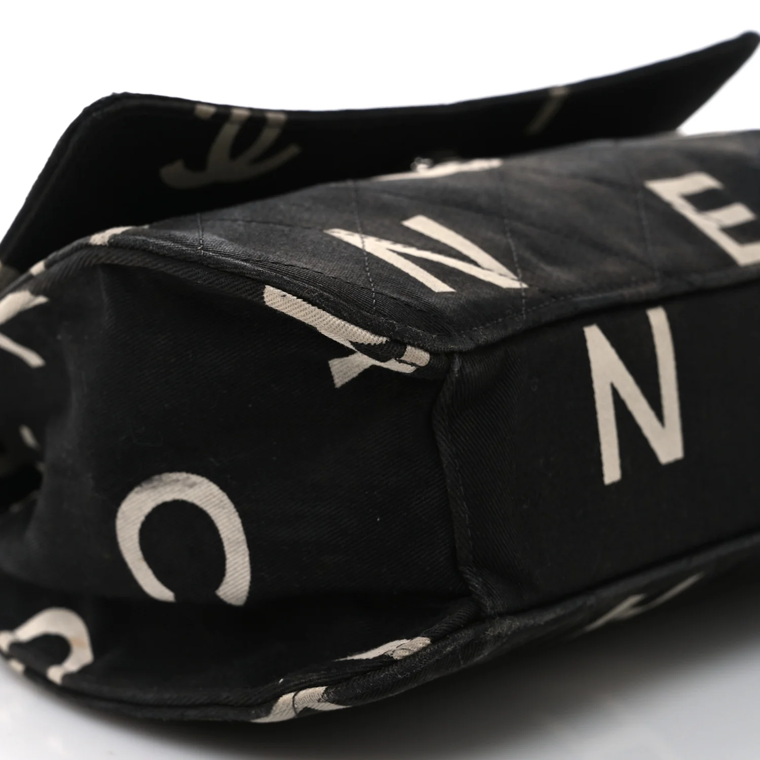 Canvas Quilted Letter Printed Flap Black