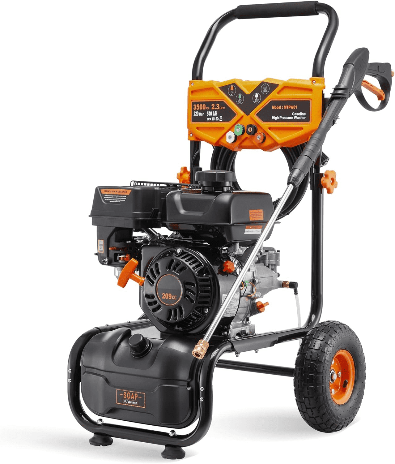 3500PSI Gas Pressure Washer, 2.3GPM Gas Powered High Pressure Clean Machine with 209CC Engine, 4 Adjustable Nozzles for Cleaning Walls, Terraces, Vehicles, Gardens (Blue)(Blue) - Image 3