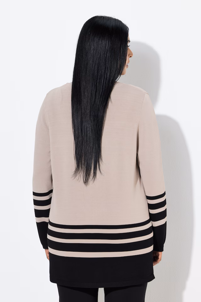Border Stripe Long Sleeve V-Neck Sweater