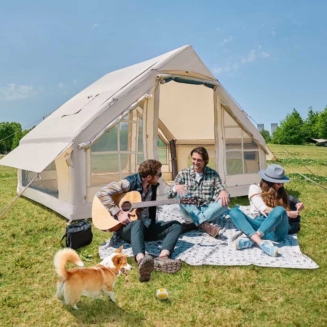 Tent for Camping with Pump Air Glamping Tents, Easy Setup Blow Up Tent, Waterproof Oxford Inflatable Tent, 4-6 Person Cabin Tent with Mesh Chimney Window - Image 5