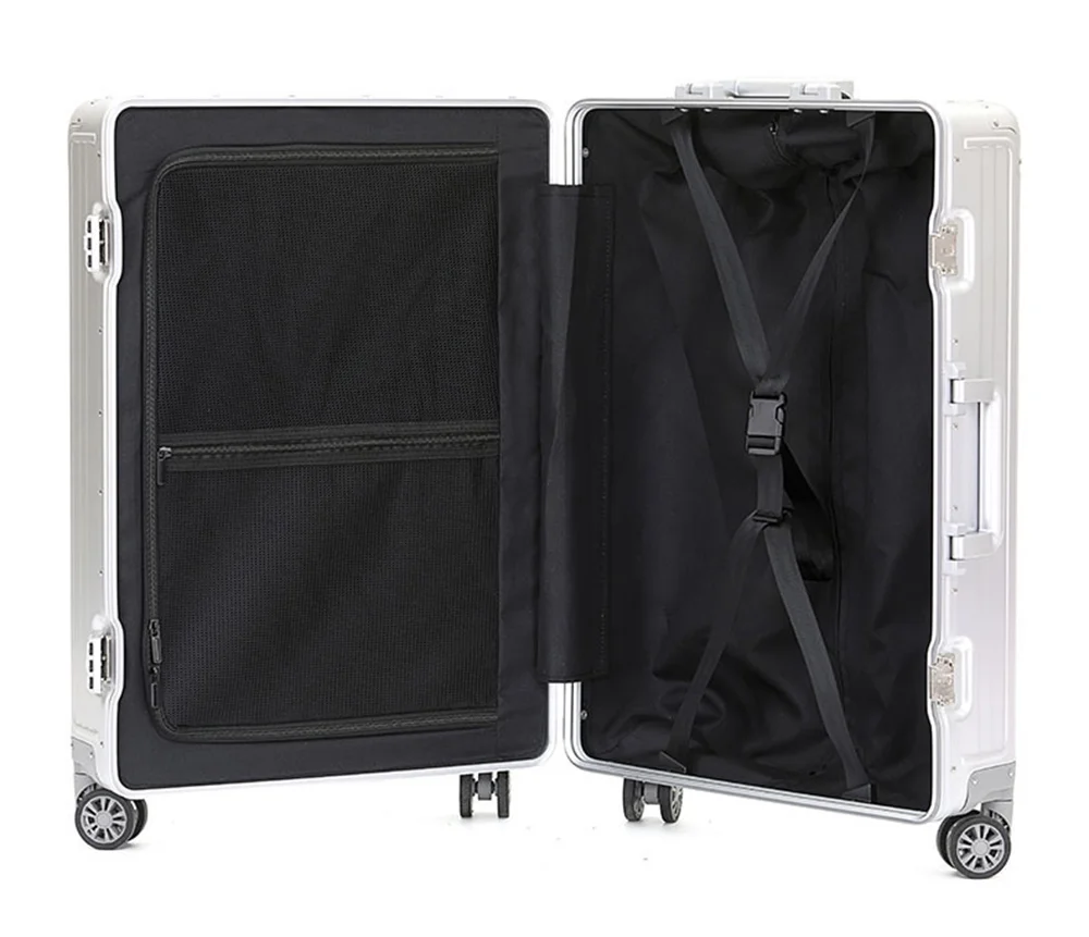 All Aluminum Magnesium Hardshell Carry on Luggage with Wheels, Modern Zipperless Hardshell Checked Luggage with TSA Lock, Airline Approved Metal Suitcase Travel Metal Rolling Luggage