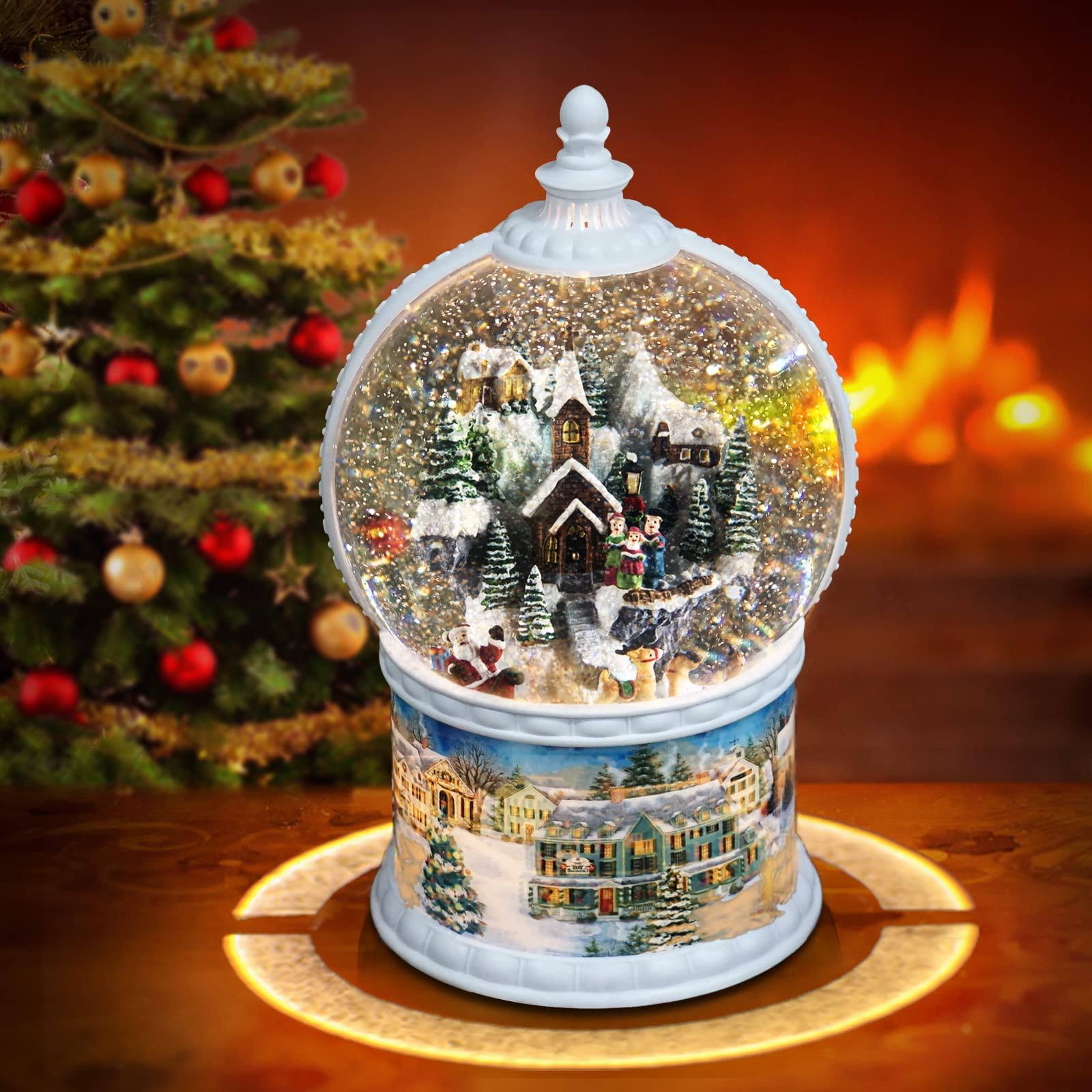 Christmas Lantern Snow Globe, 10.2 inch High Large Size Christmas Music Box with 6 Hours Timer, Christmas Tree Santa Claus USB & Battery Operated 8