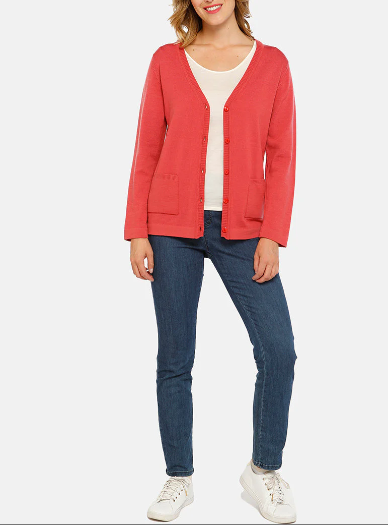 Gilet femme en laine merinos rouge tendre