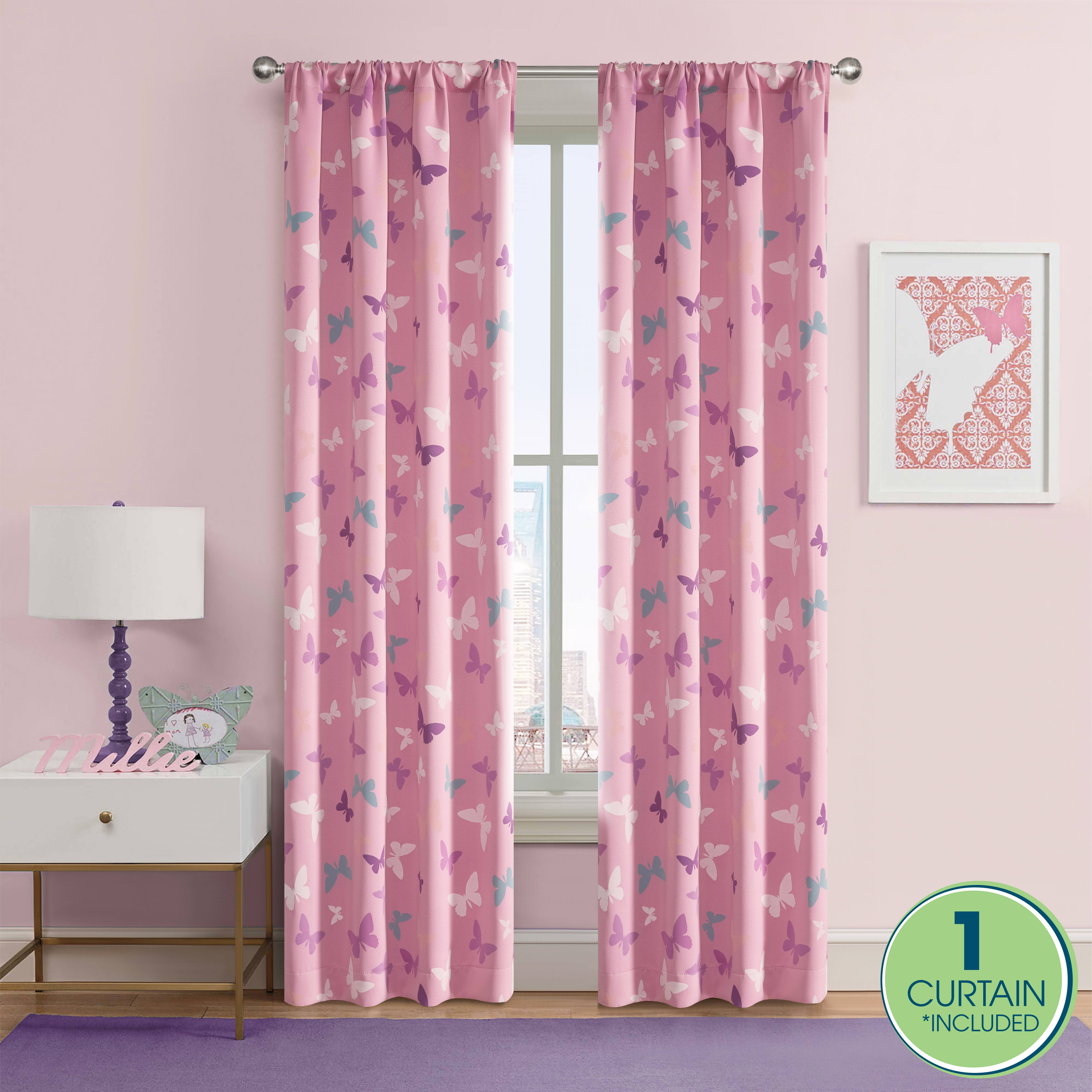 Your Zone Blackout Curtain Panel with Bonus Glow in The Dark - Pink Butterfly - 37 x 84 in