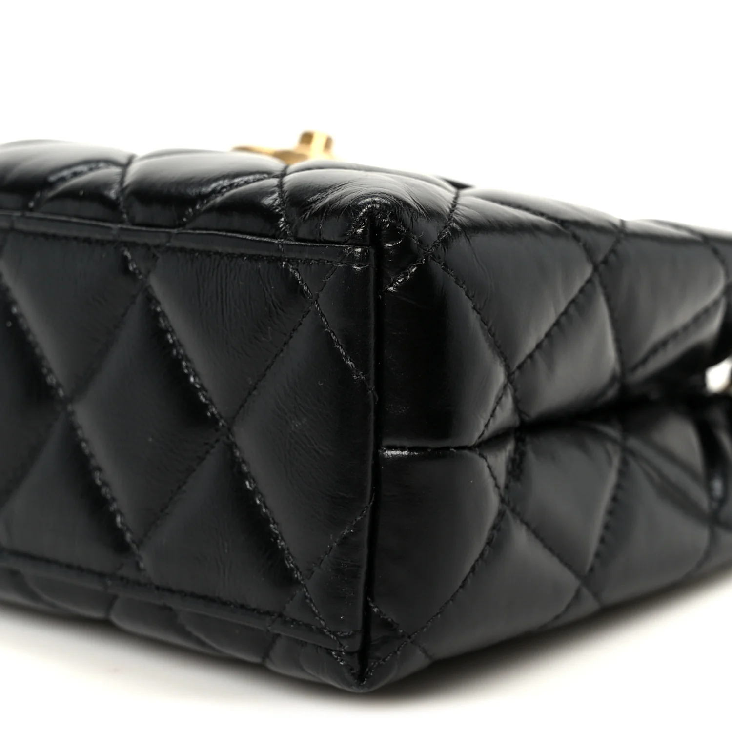 Shiny Aged Calfskin Quilted Nano Kelly Shopper Black