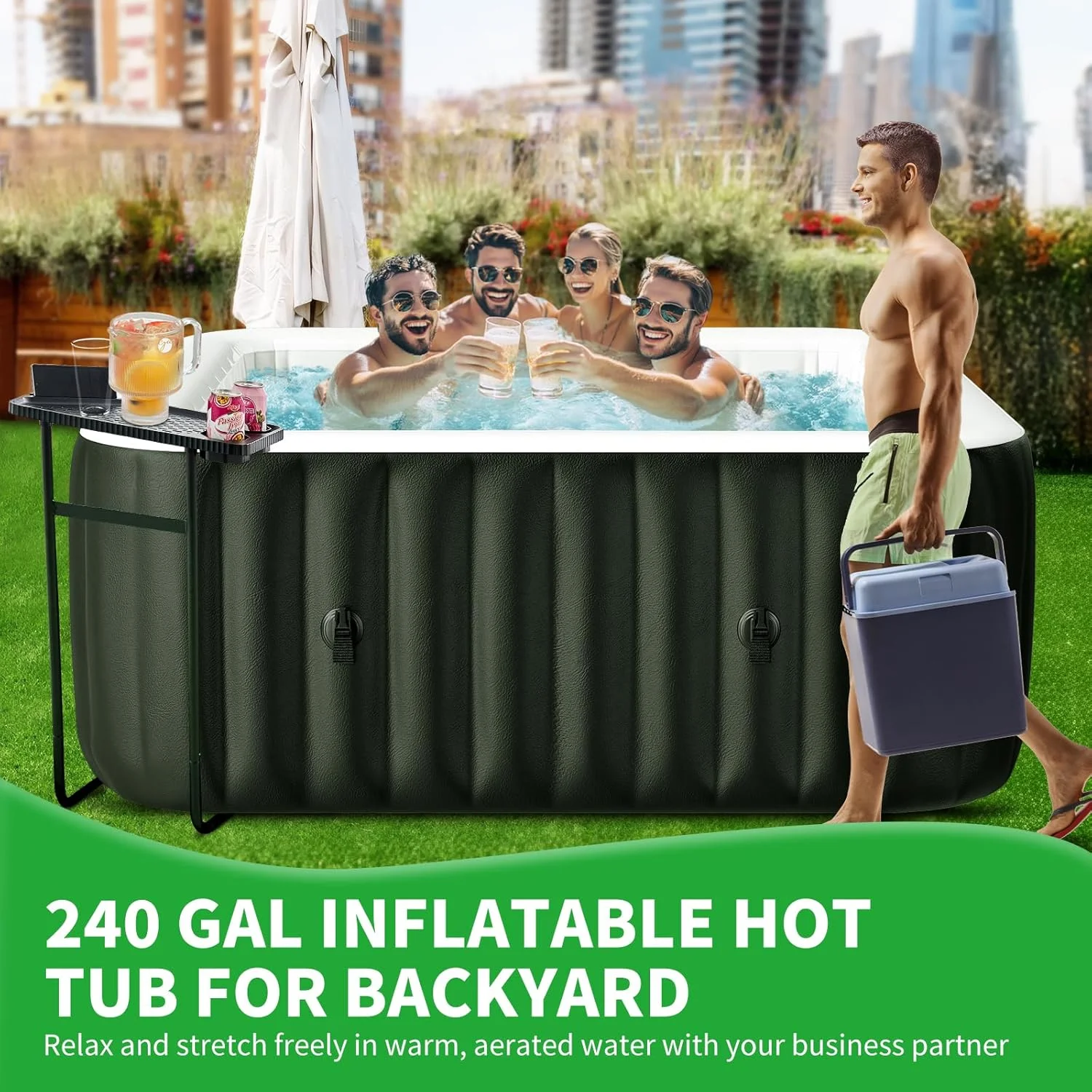 4-6 Person Inflatable Hot Tub, Square Blow Up Portable Hot Tub, Leak-Proof PVC Outdoor Spa with 130 Strong Air Jets, Heater Pump and Insulated Cover, 73�� X 73��X 25�� - Image 5