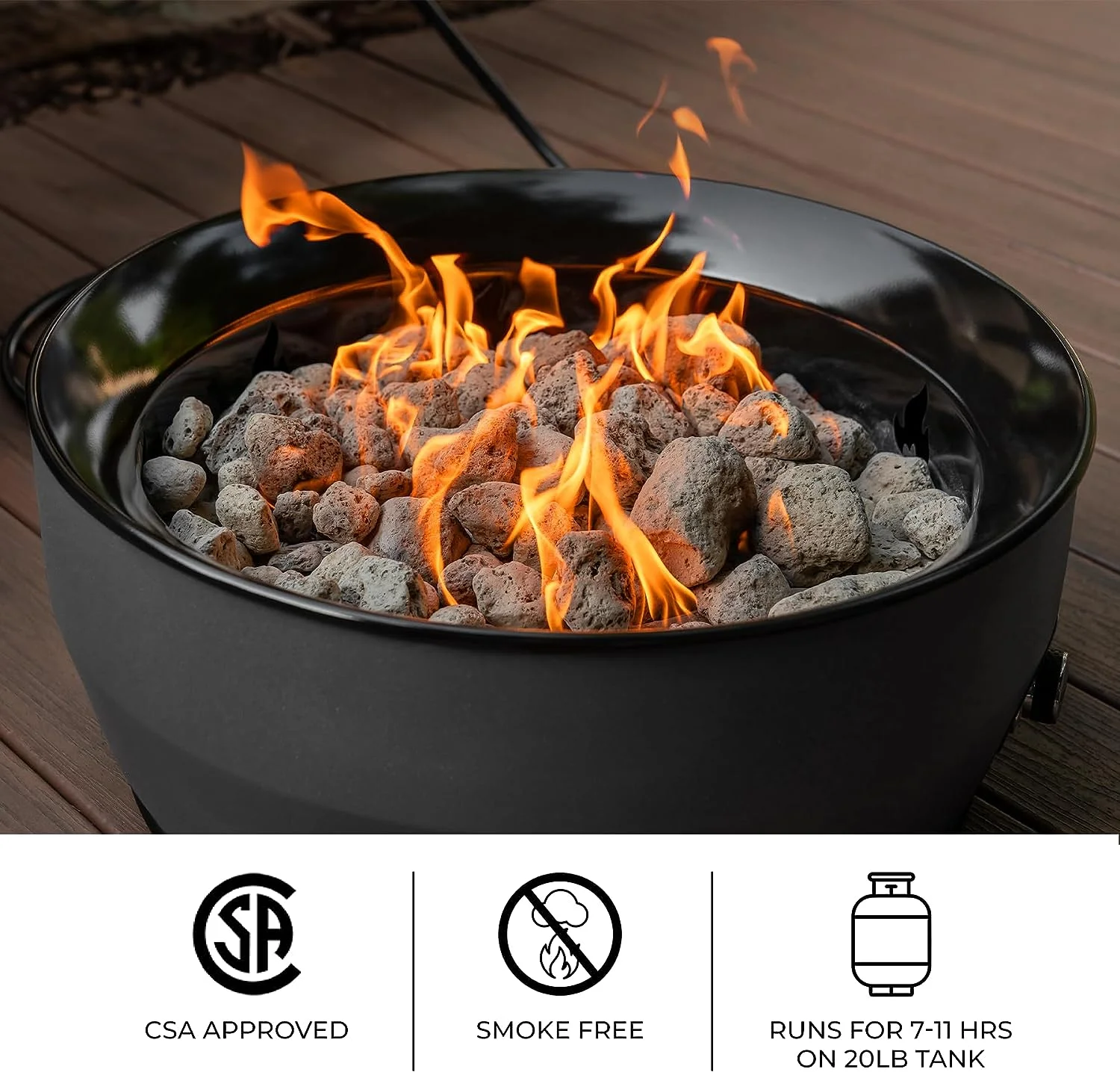 Large Outdoor Propane Gas Fire Pit for Outside, 60,000 BTU/h, 24 inch with Lid Modern Lake Country 800 Fire Bowl Firepit for Patio, Graphite Gray(Graphite Gray) - Image 8
