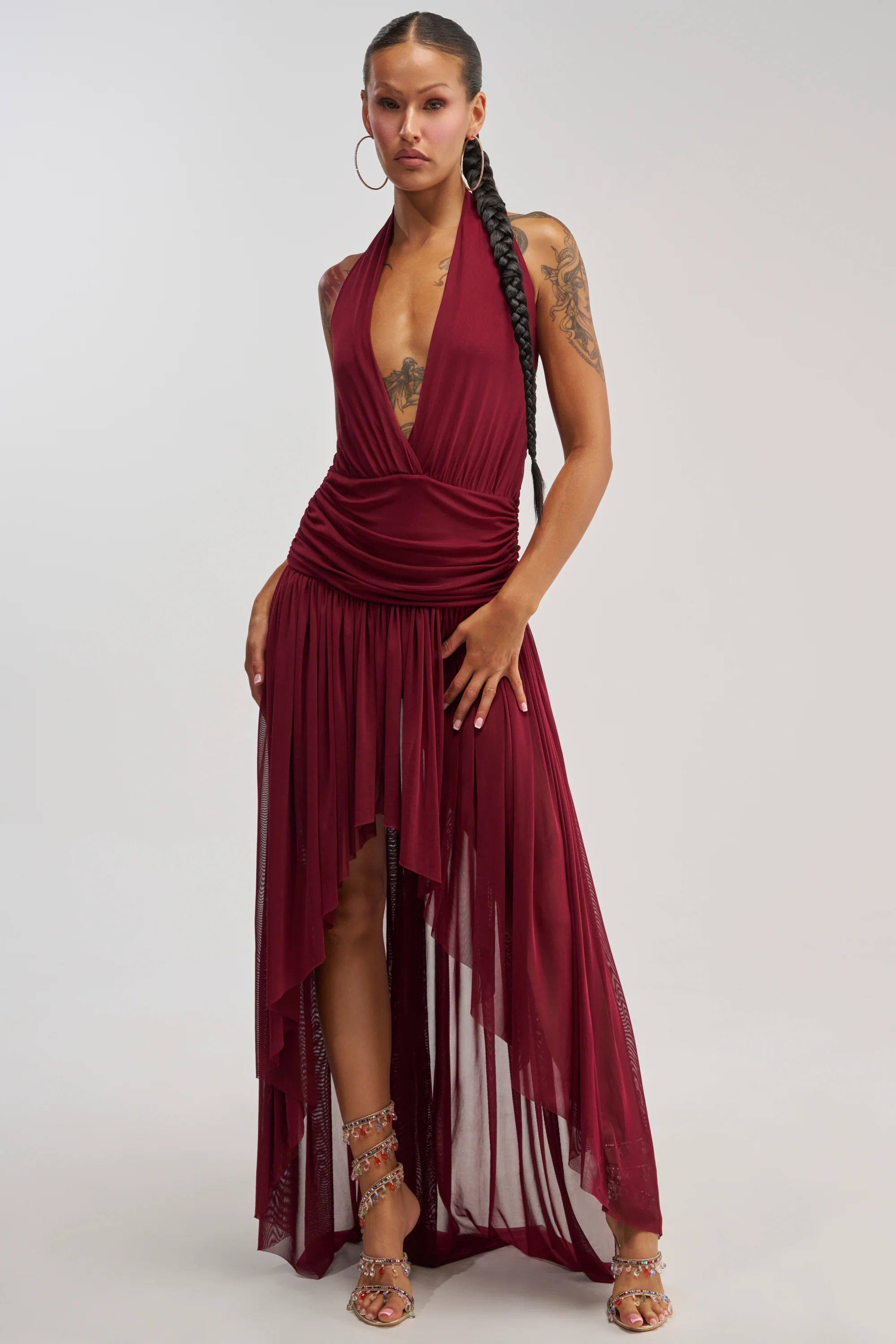 LIKE MY STYLE HIGH LOW MIDI DRESS IN BURGUNDY - Akira Store
