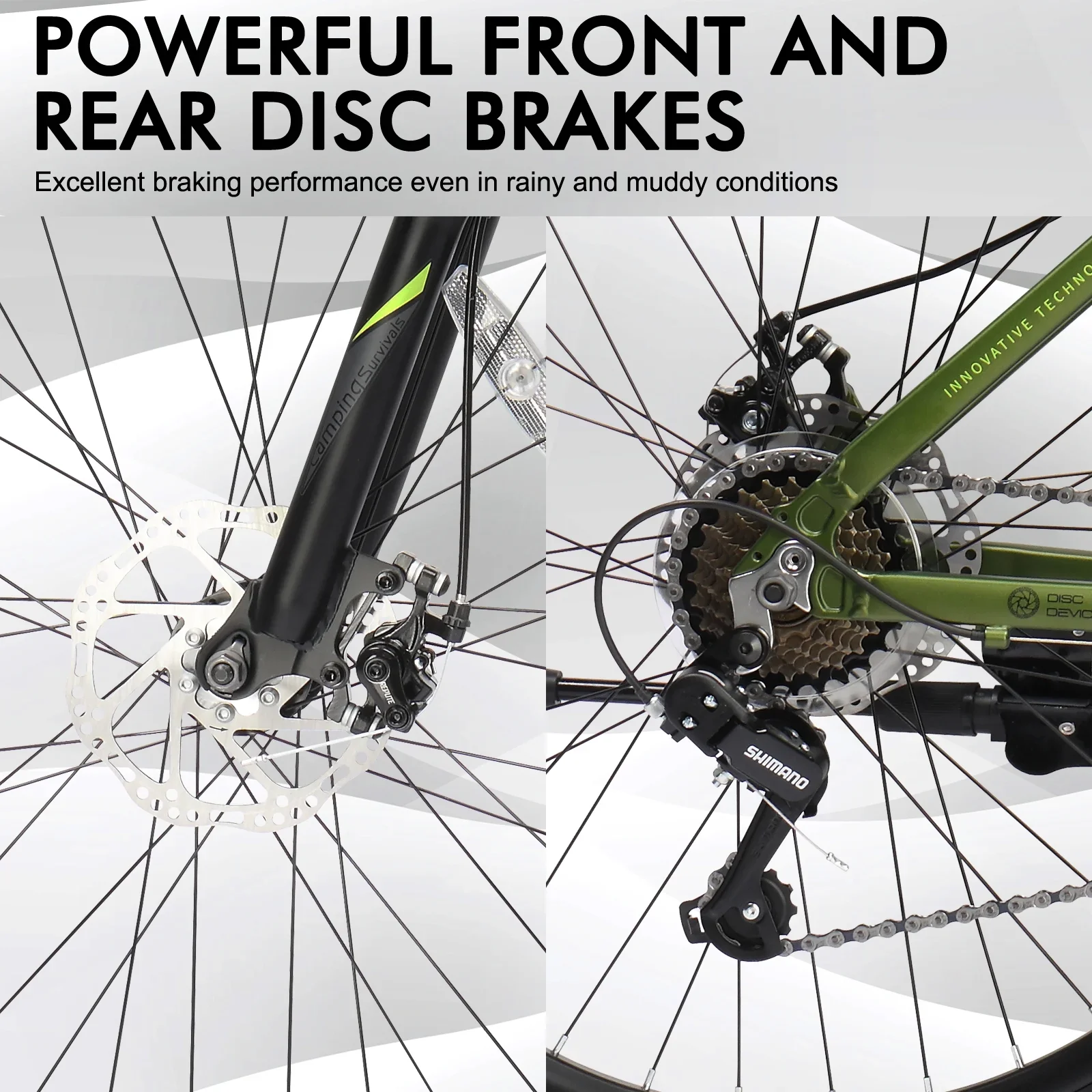 UBesGoo 24in Mountain Bike for Adults, Aluminum Frame Lightweight 21 Speeds Men/Women Bike with Dual Disc Brake, Twist Shifters, Green