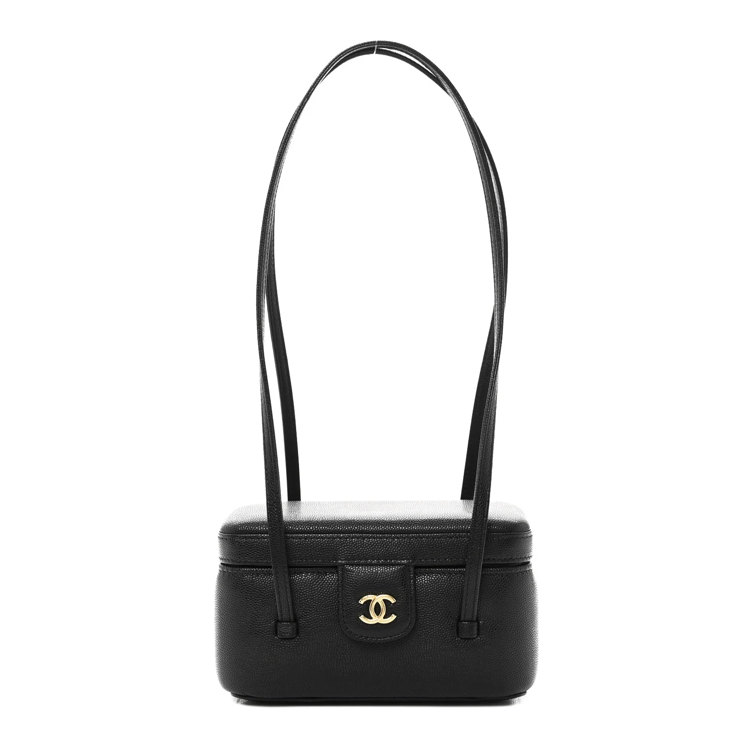 Shiny Caviar Preppy Coco Long Vanity With Strap Black