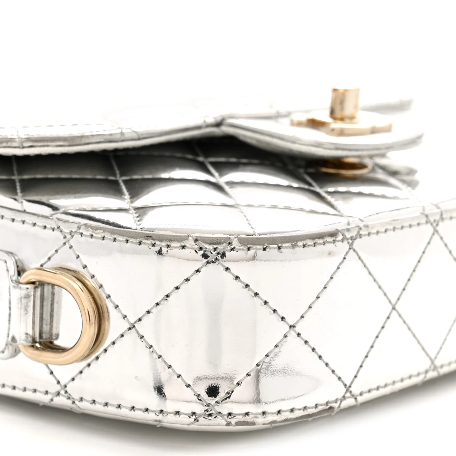 Mirror Calfskin Metallic Calfskin Quilted Hollywood Boulevard Mini Flap With Star Coin Purse Silver