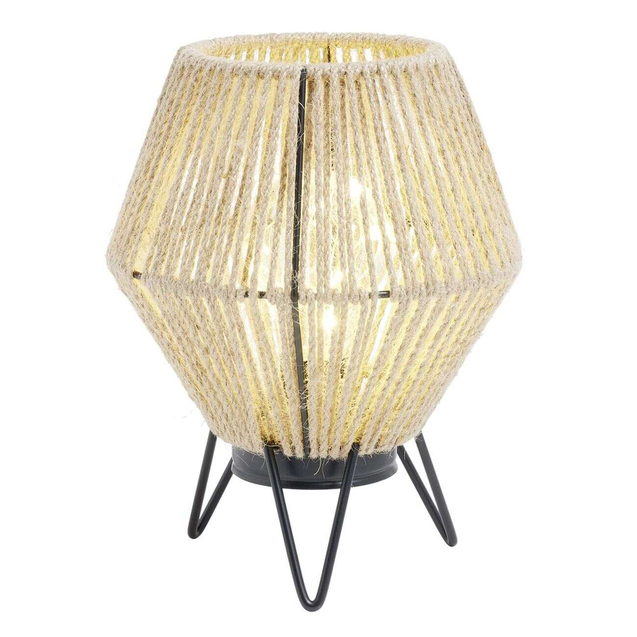 Lampe à poser corde naturelle pieds métal noir Ø16xH20cm