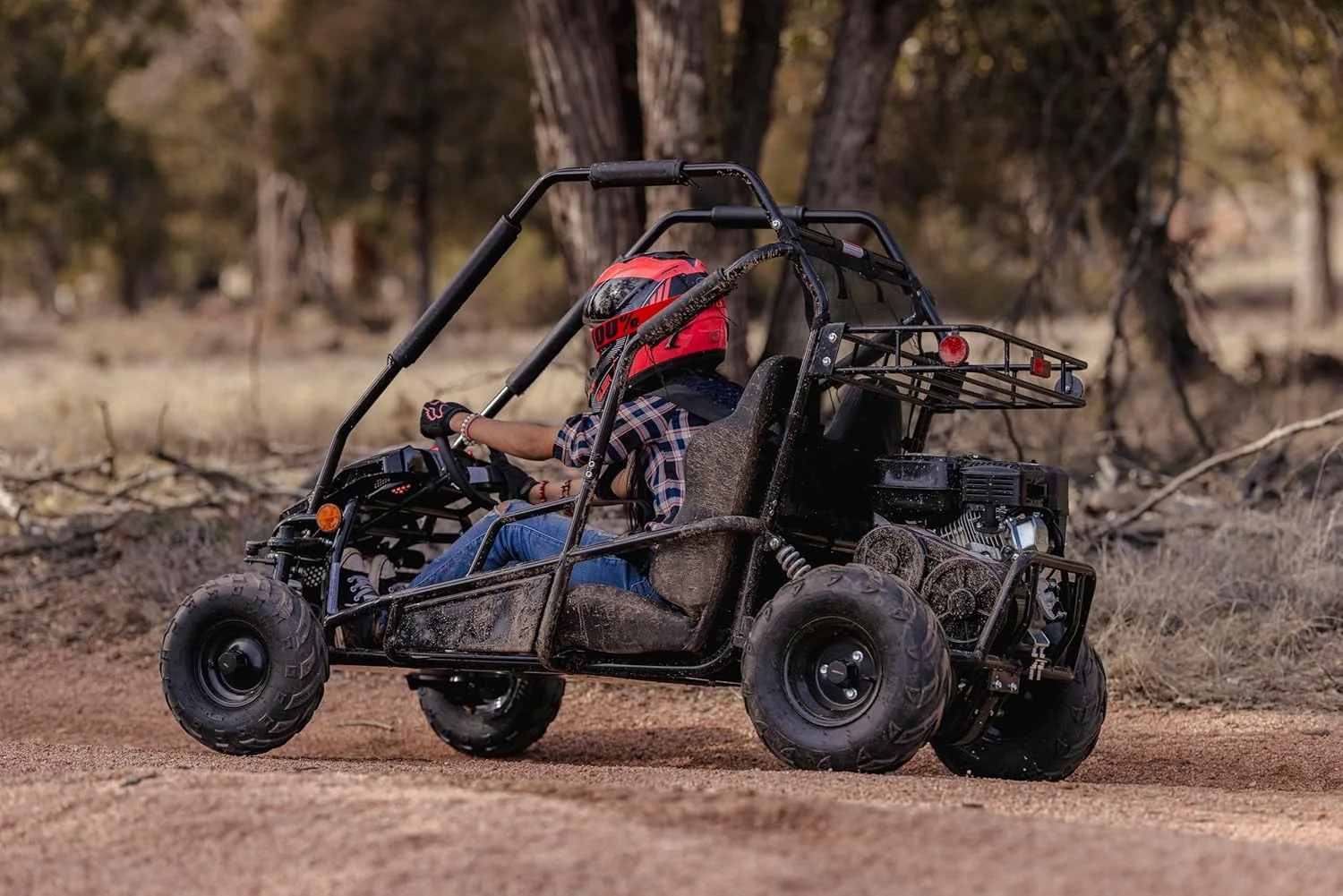 Coleman Powersports GK200 196cc Gas Powered Go - Kart, Two - Seater Off - Road Vehicle up to 23 MPH, Rugged Suspension, Pull - Start Engine, Ages 13+, Red
