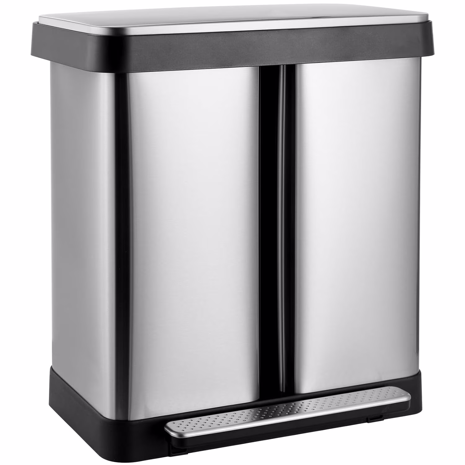 16 Gallon / 60L Dual Trash Can, Stainless Steel Kitchen Garbage Can with Soft-Close Lid, Home Office Classified Recycle Bin(Silver)