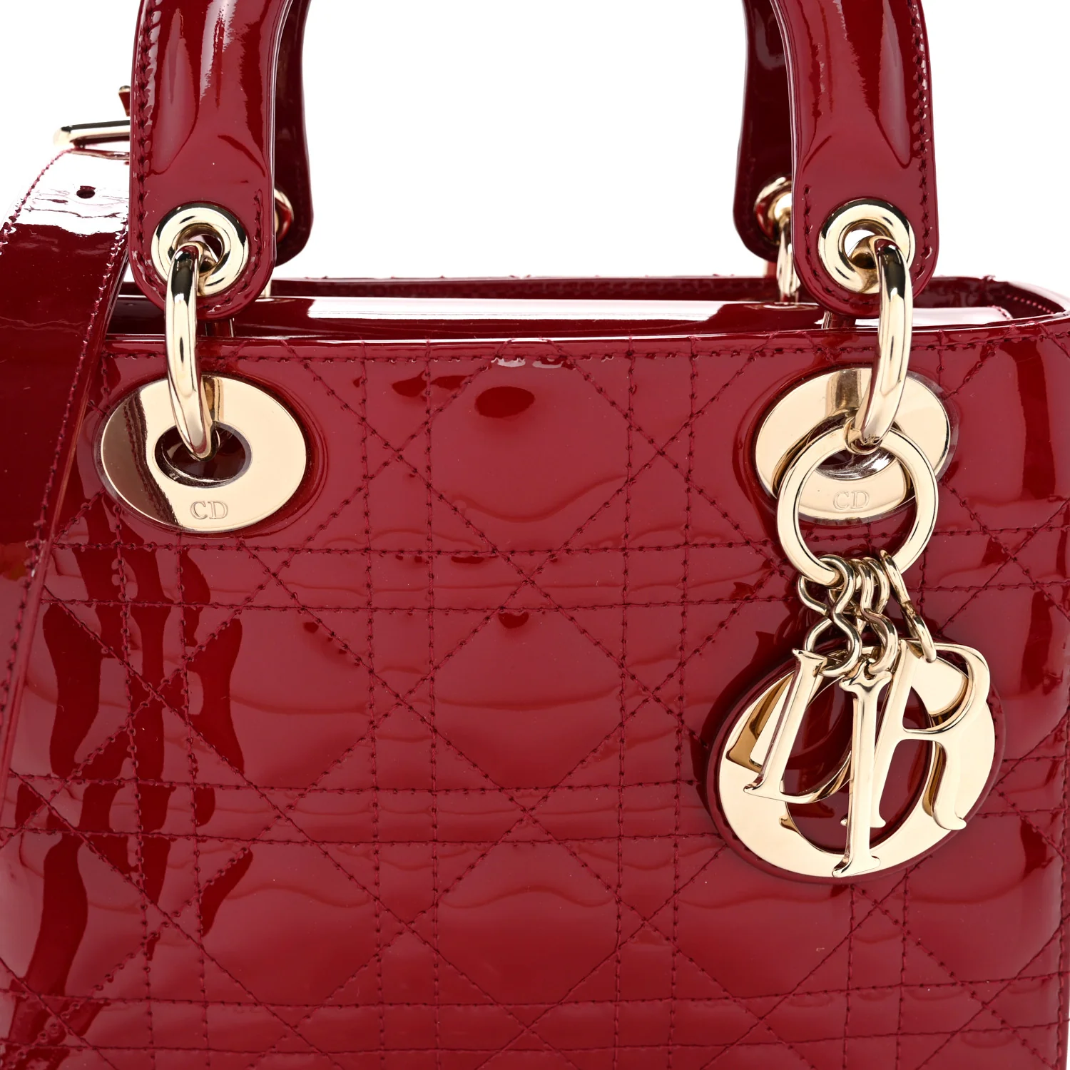 Patent Cannage Small Lady Dior Cherry Red