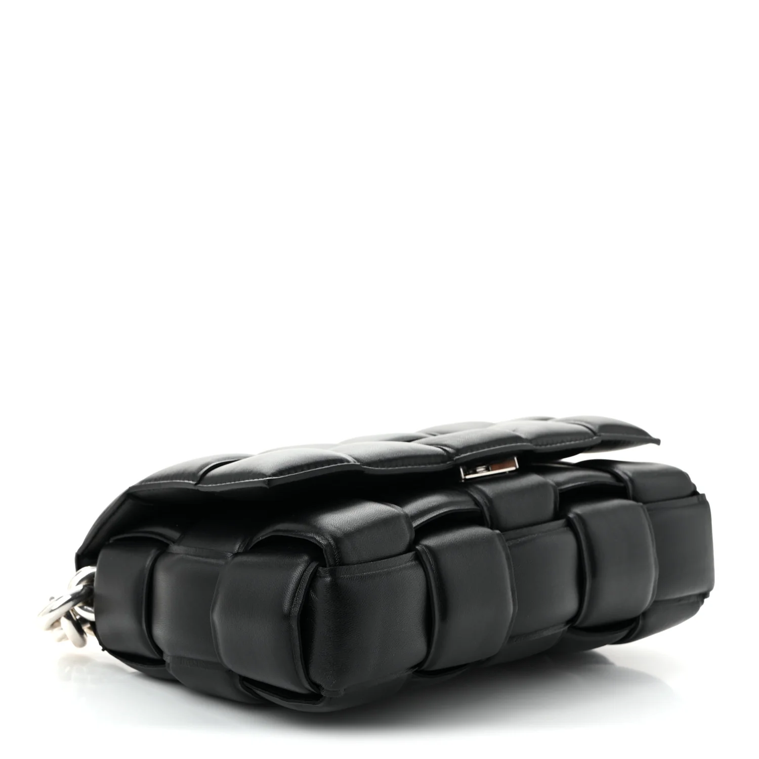 Lambskin Maxi Intreccio Padded Chain Cassette Crossbody Bag Black