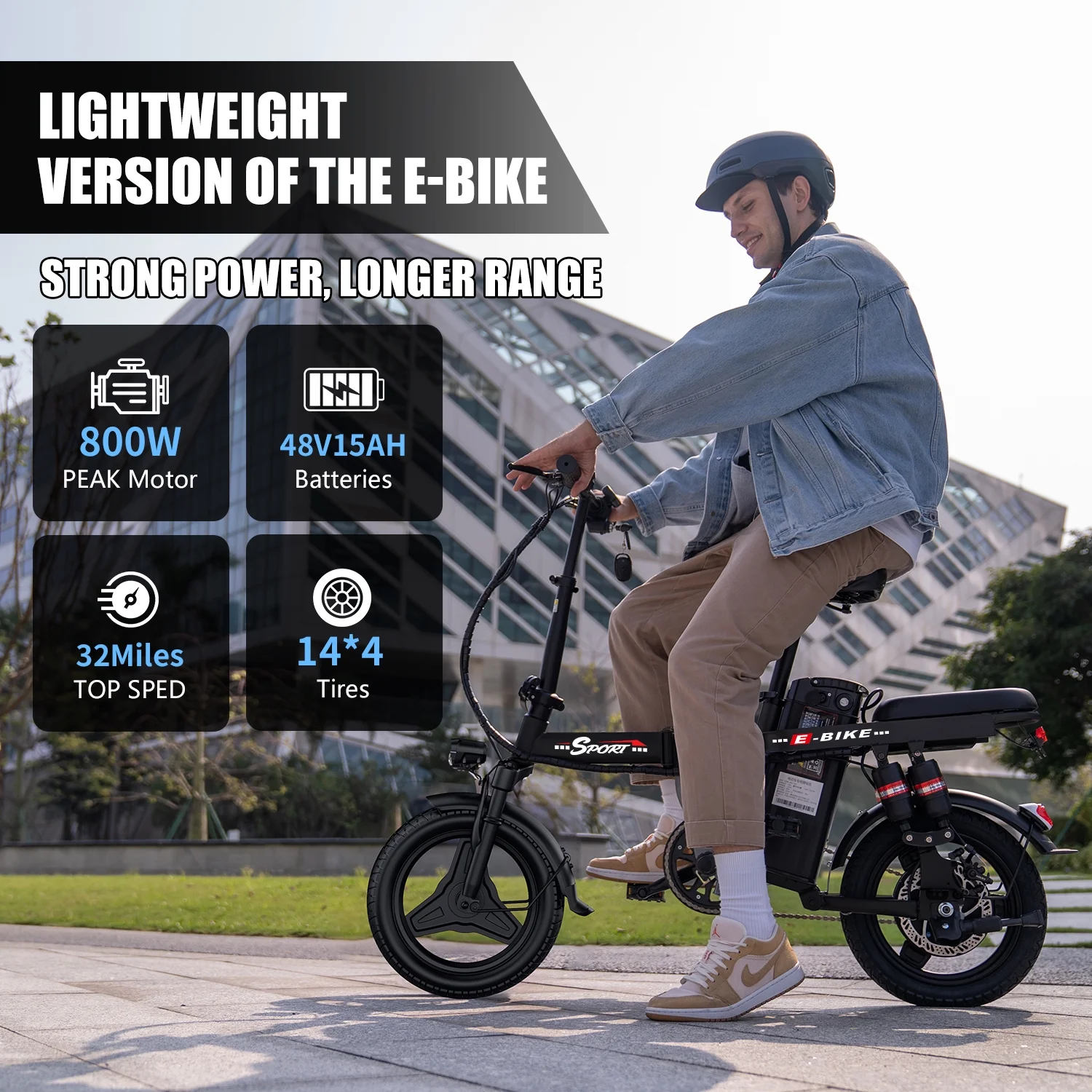 1200W Peak Motor,Folding Electric Bike for Adults Teens,14'' Commuting Bike, Max 28MPH/35 Miles E Bike,3 Speed Double Mini Electric Bike, UL2849(48V 15Ah) Image 9