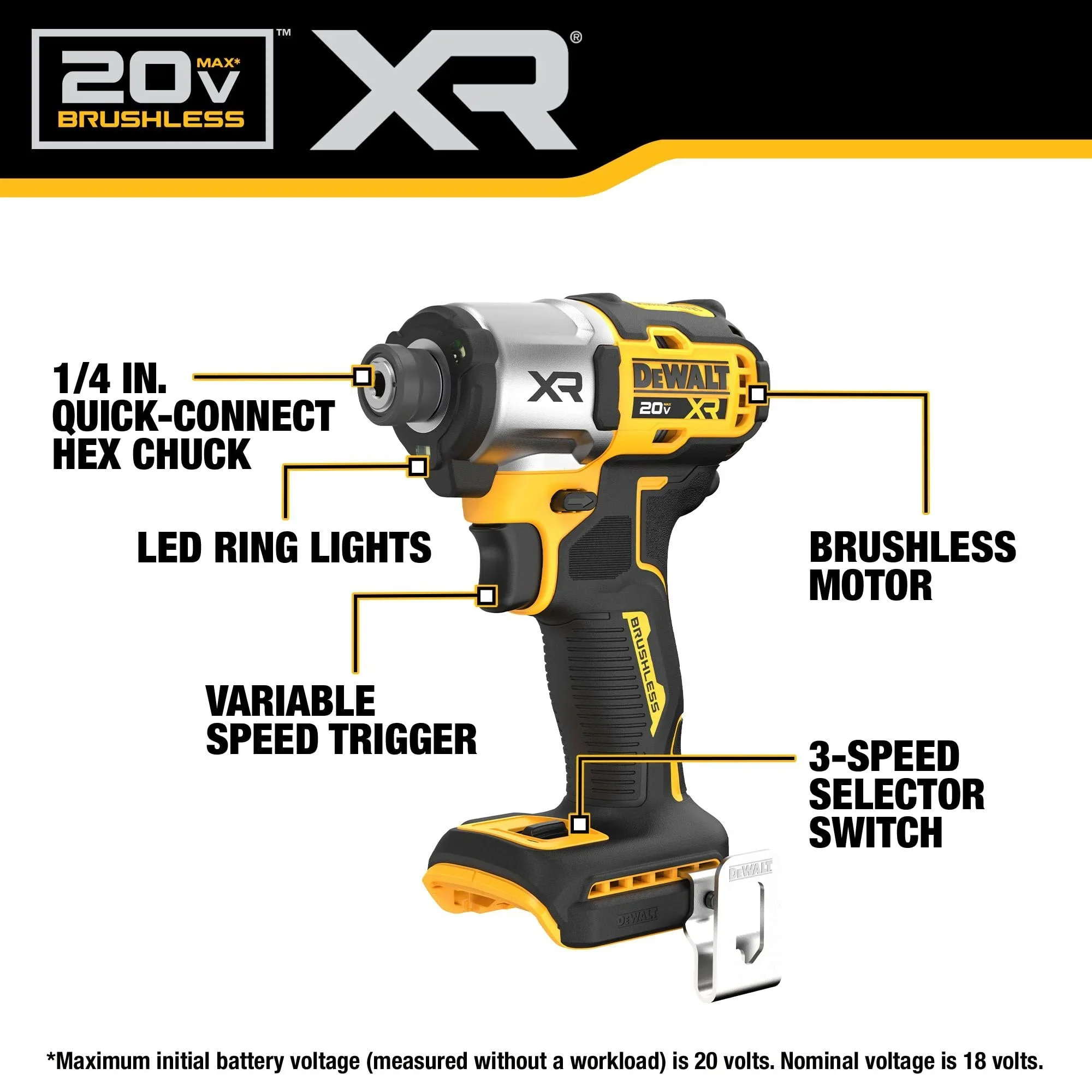 DEWALT 20V MAX XR Impact Driver, Brushless, 1/4, 3-Speed, Bare Tool Only (DCF845B) C21