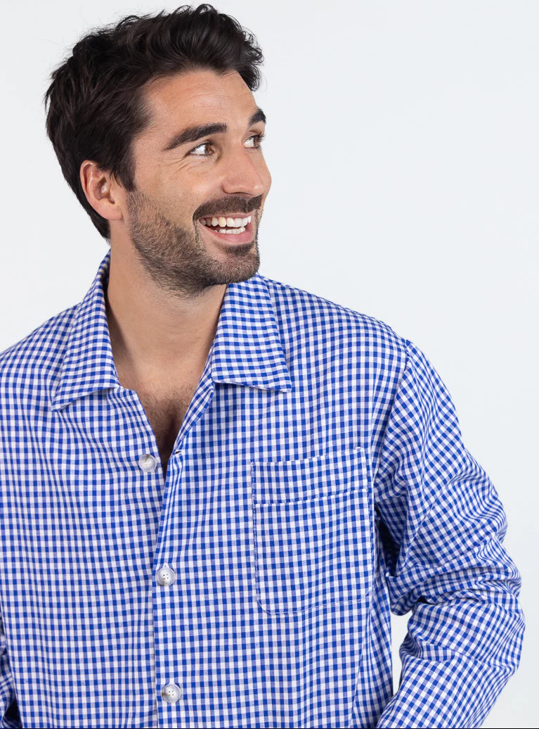 Pyjama homme en coton carreaux bleus