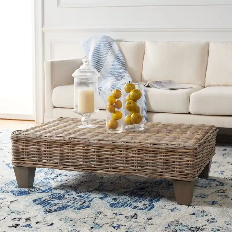 SAFAVIEH Caron Natural Wicker Bench - Washed Finish - Dimensions: 41"W x 28"D x 12"H