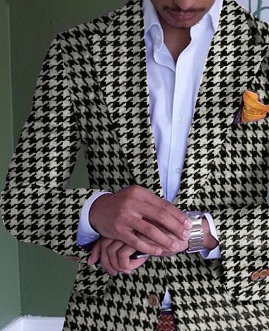 Blazer à poches à motif pied-de-poule et col à revers simple boutonnage