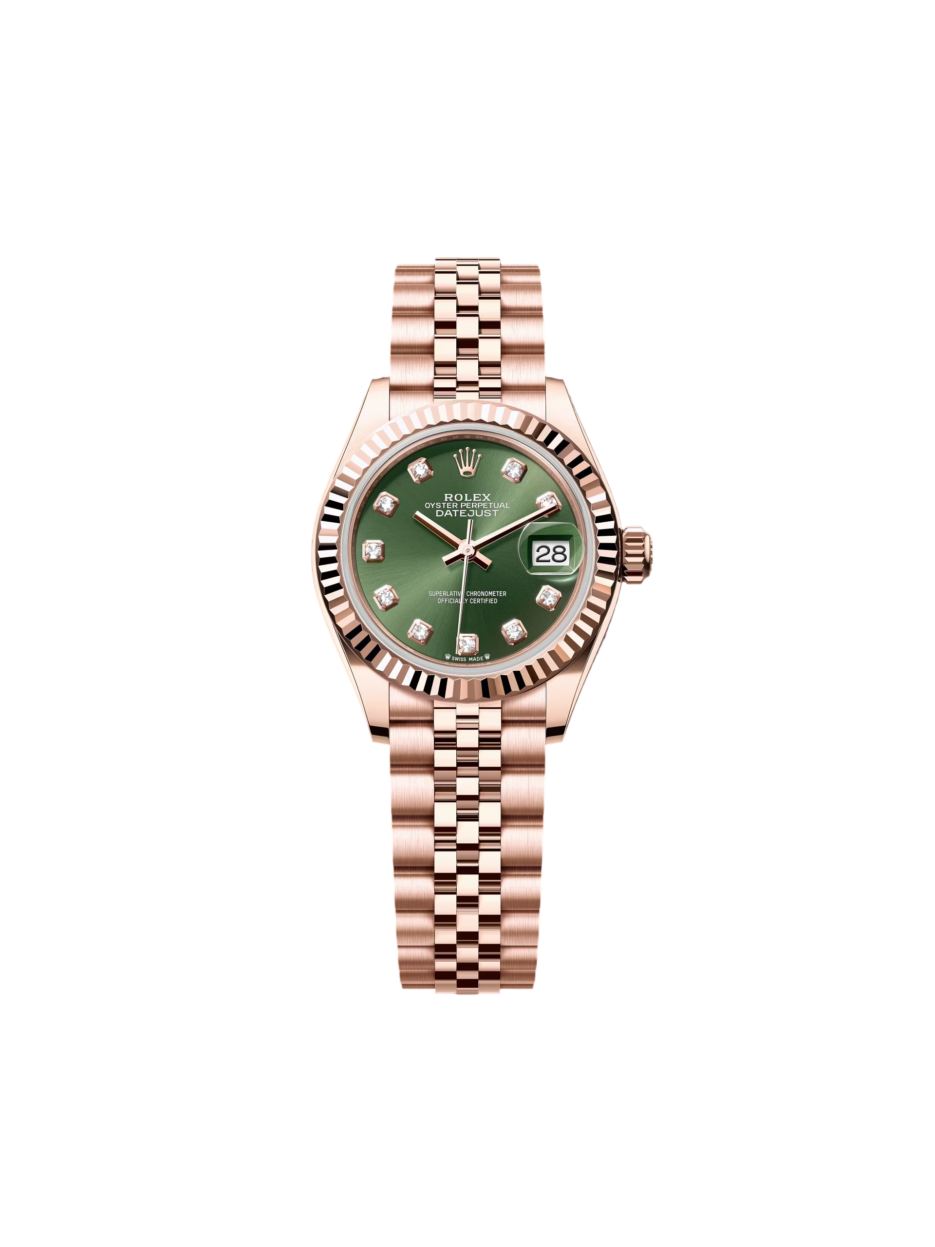 【Super Clone】RLX Lady-Datejust 28mm 279175 Green Diamond-Set Dial President Everose Gold