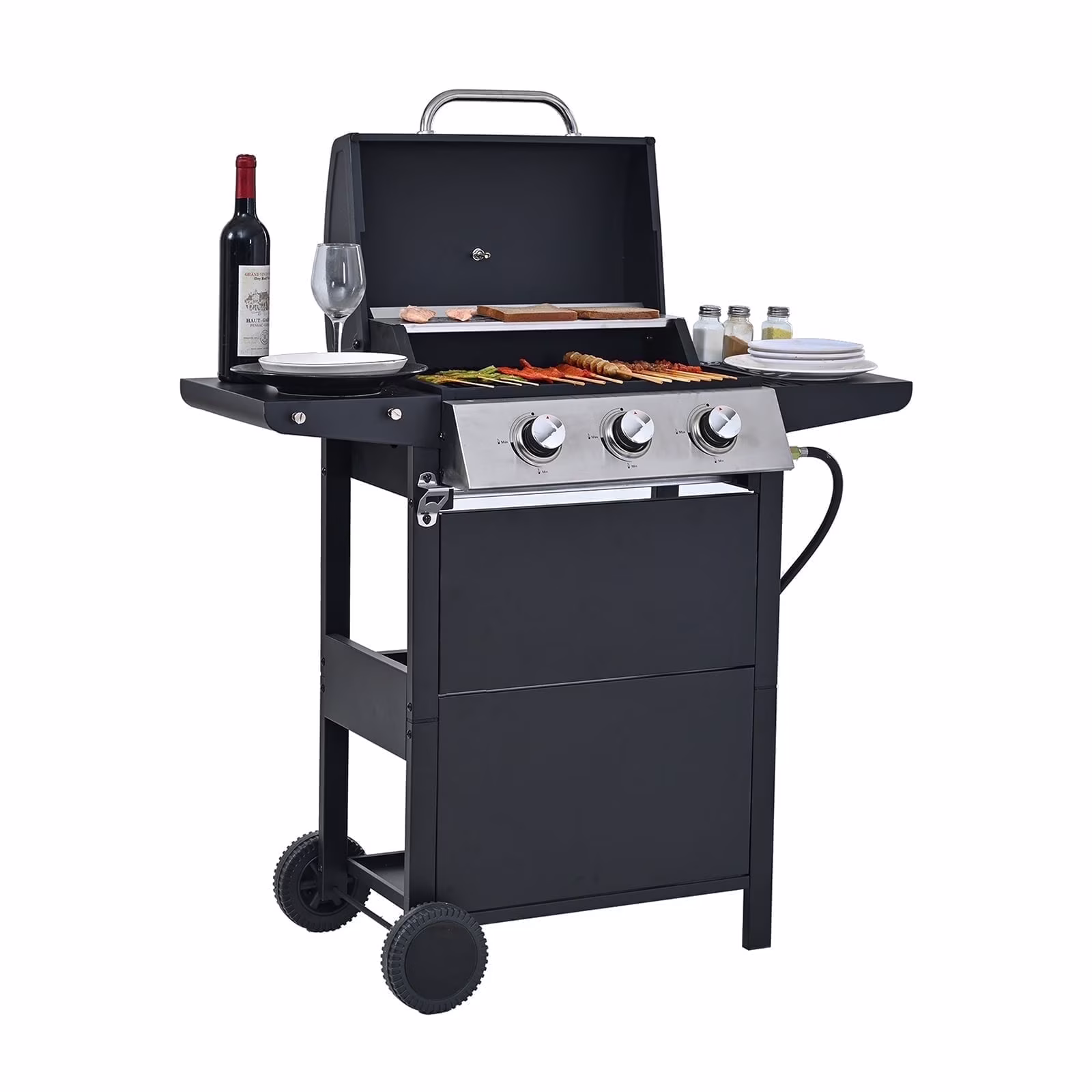 MEWANG 3-Burner Propane Gas Grill, 26000 BTU Stainless BBQ for Patio Garden | Outdoor Grill with Foldable Shelves