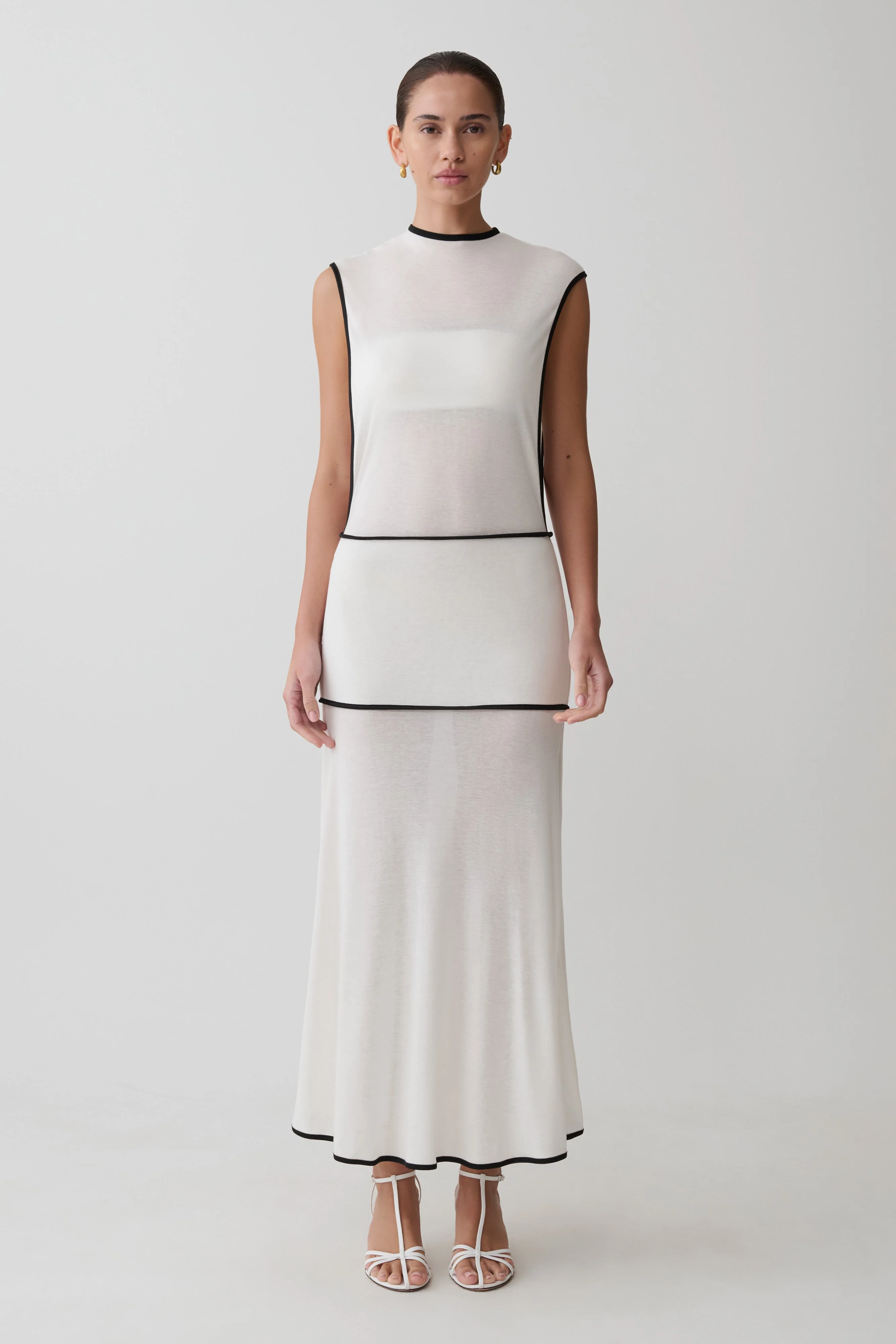 Aris Sleeveless Sheer Maxi Dress - Black/White