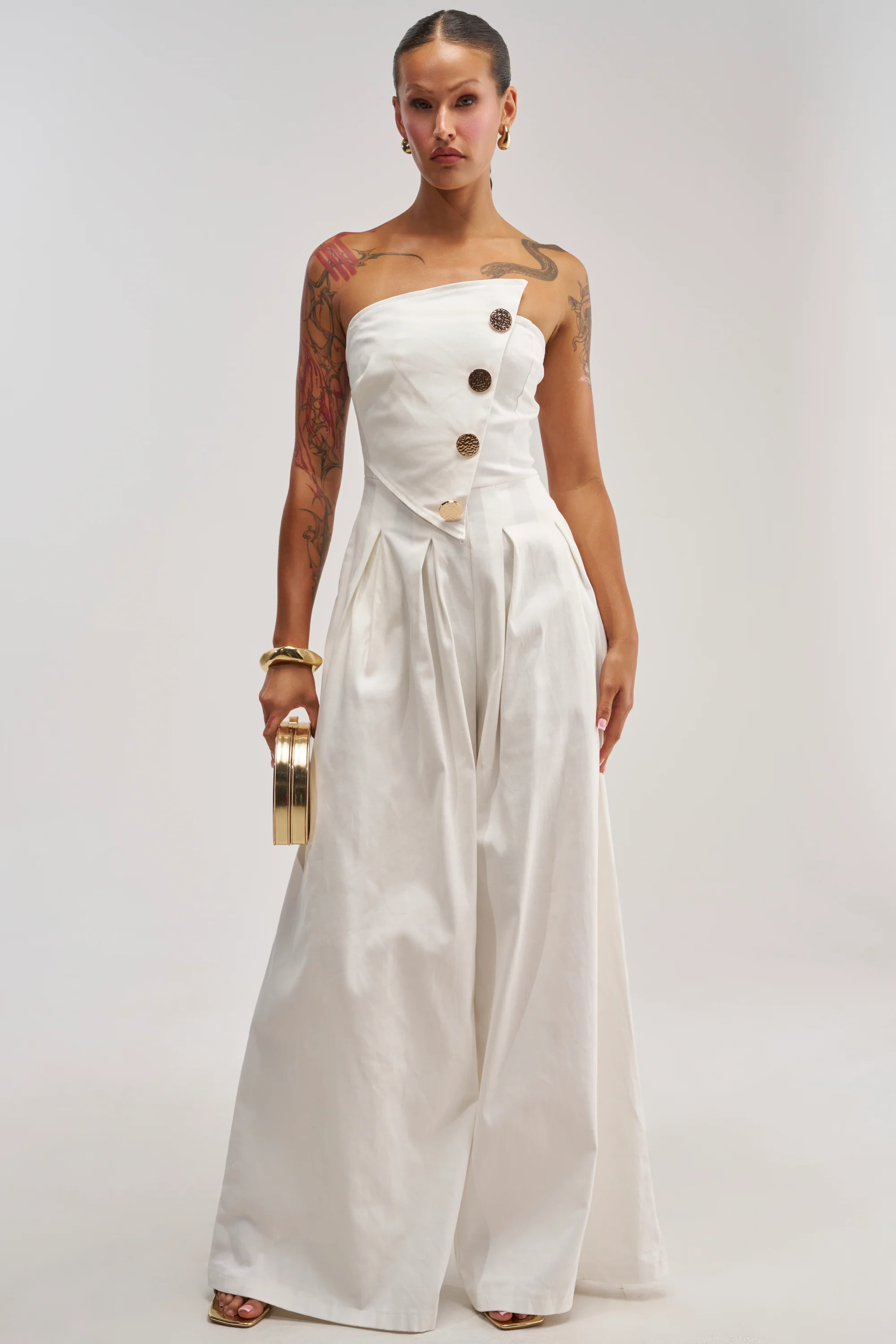 MILANO WOVEN JUMPSUIT IN WHITE - Akira Store