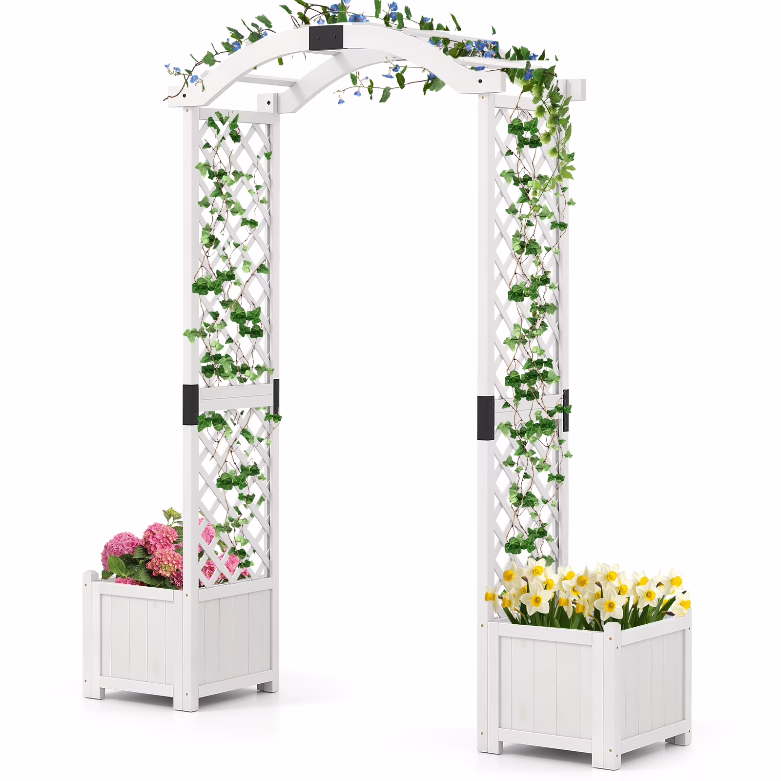 Gymax Garden Arbor W/ Planter Wooden Planter Arch W/ Trellis White