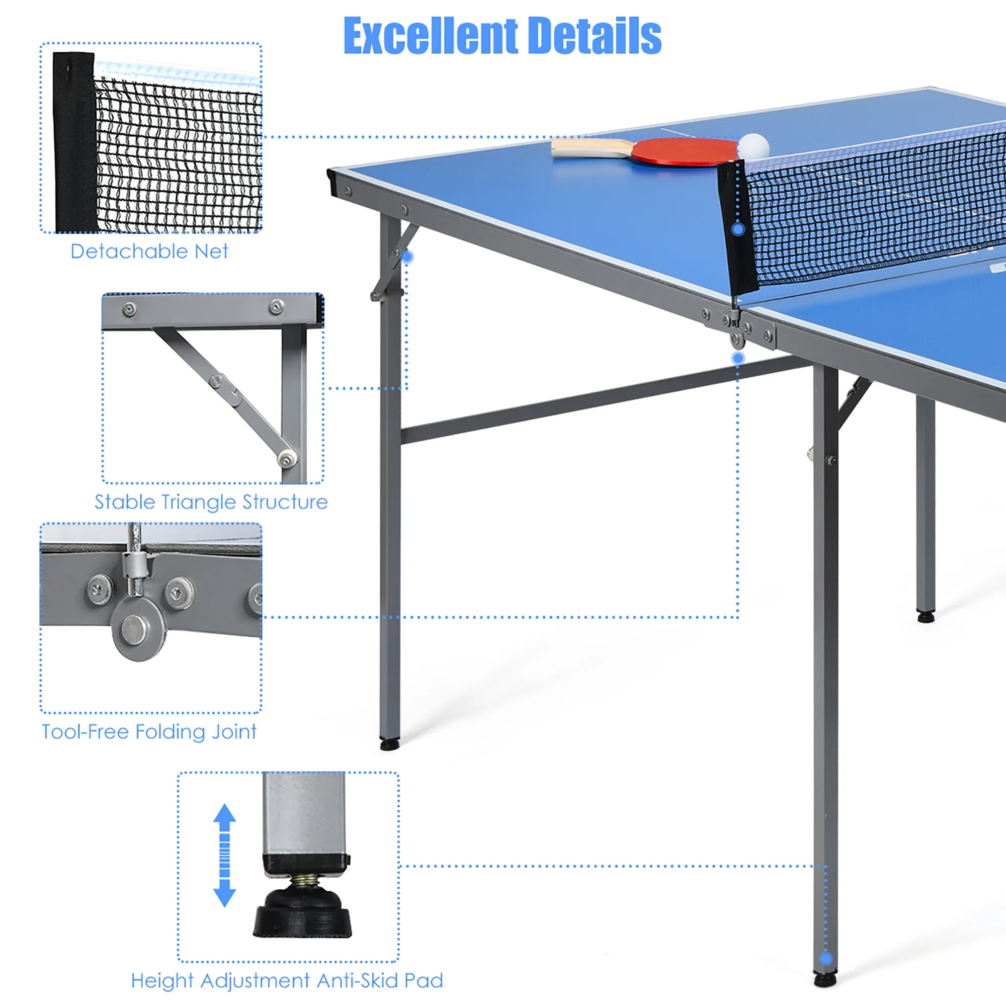 6��x3�� Portable Tennis Ping Pong Folding Table w/Accessories Indoor Outdoor Game - Image 7