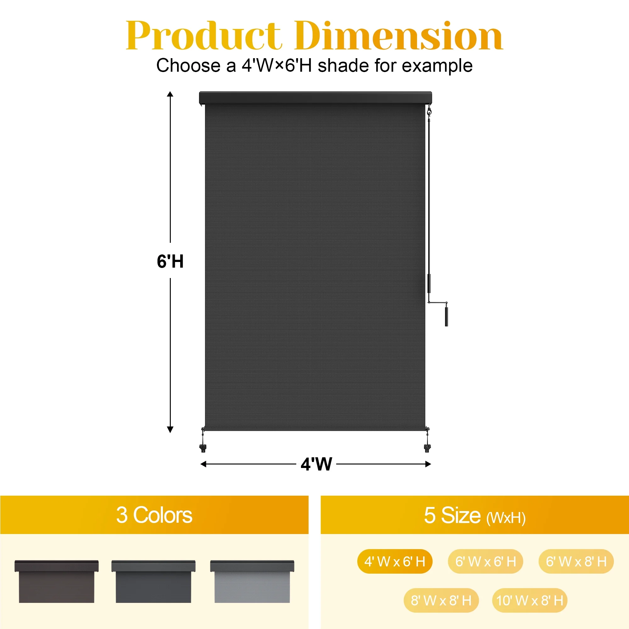 Outdoor Roller Shade for Patio, Cordless Blackout Waterproof Blind, UV Block, 4'L x 6'W(4'L x 6''W/Black) - Image 4